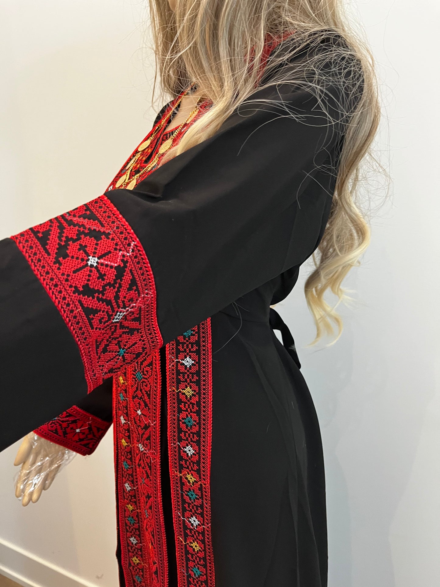 Mariam Red & Black Multicoloured Traditional Thobe Dress (Embroidered Tatreez Palestinian Jordanian Thobe)