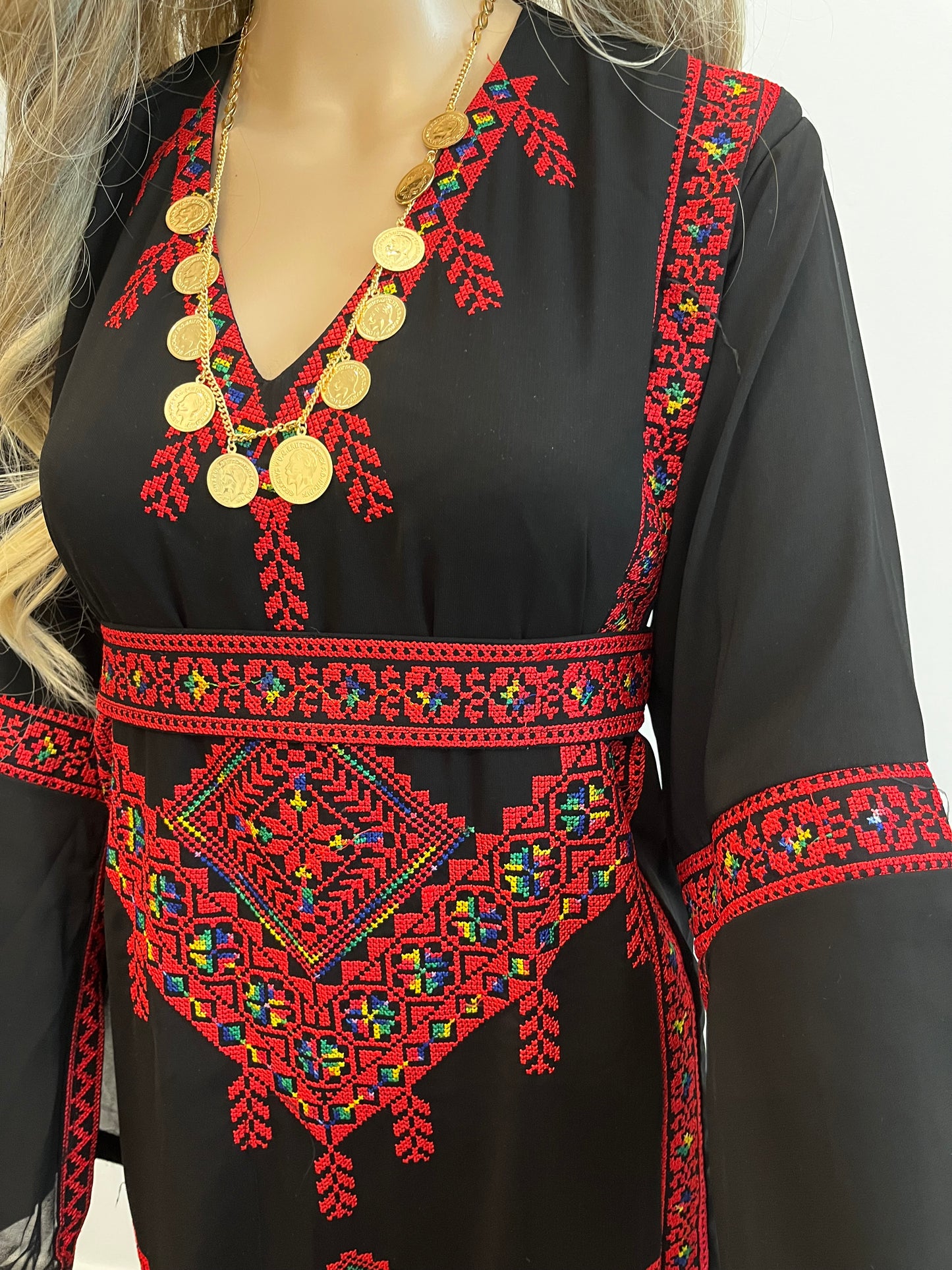 Mimi Red & Black Multicoloured Traditional Thobe Dress (Embroidered Tatreez Palestinian Jordanian Thobe)