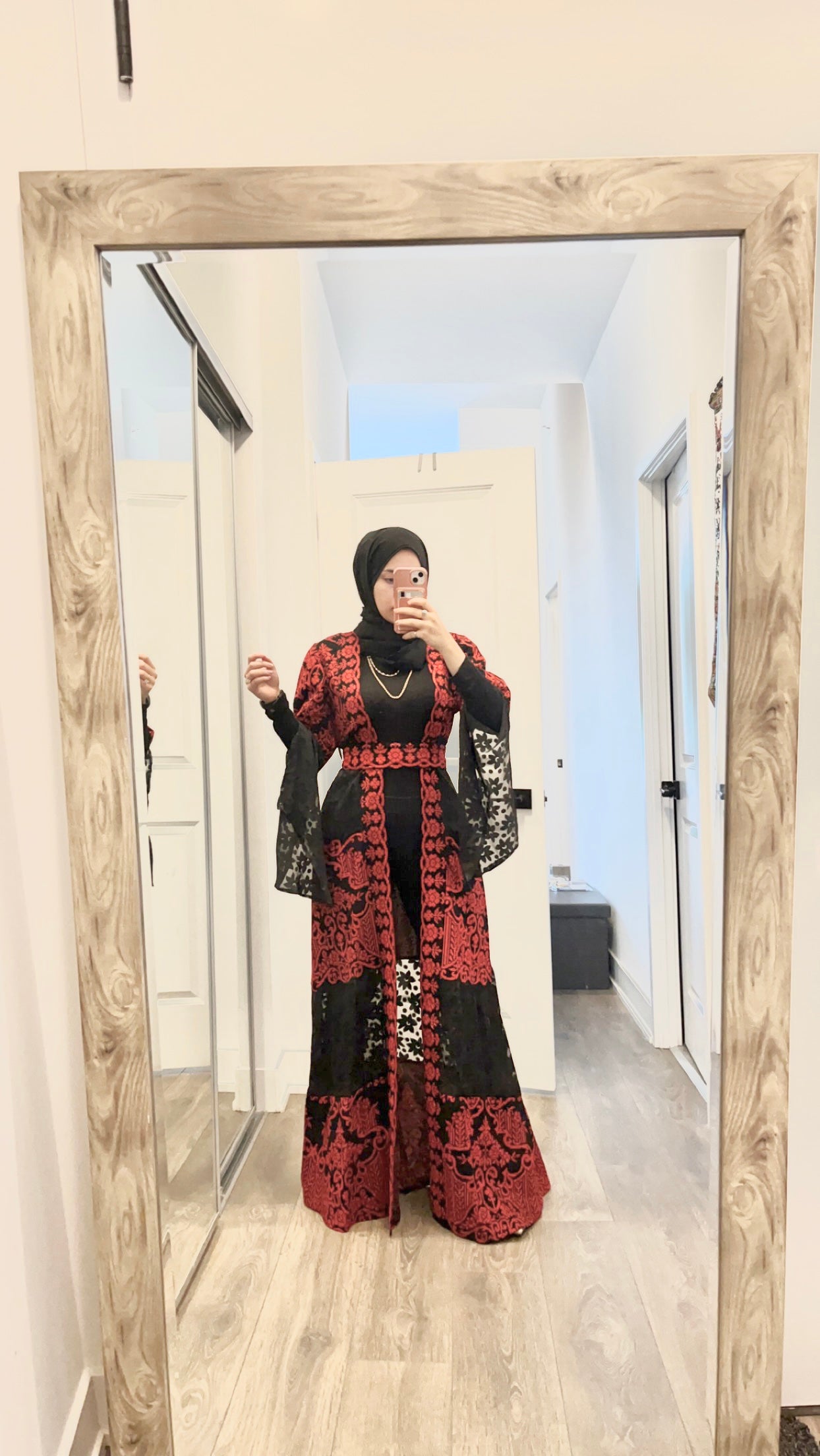 Long Sleeve Embroidered with Red & Black Tatreez Bisht