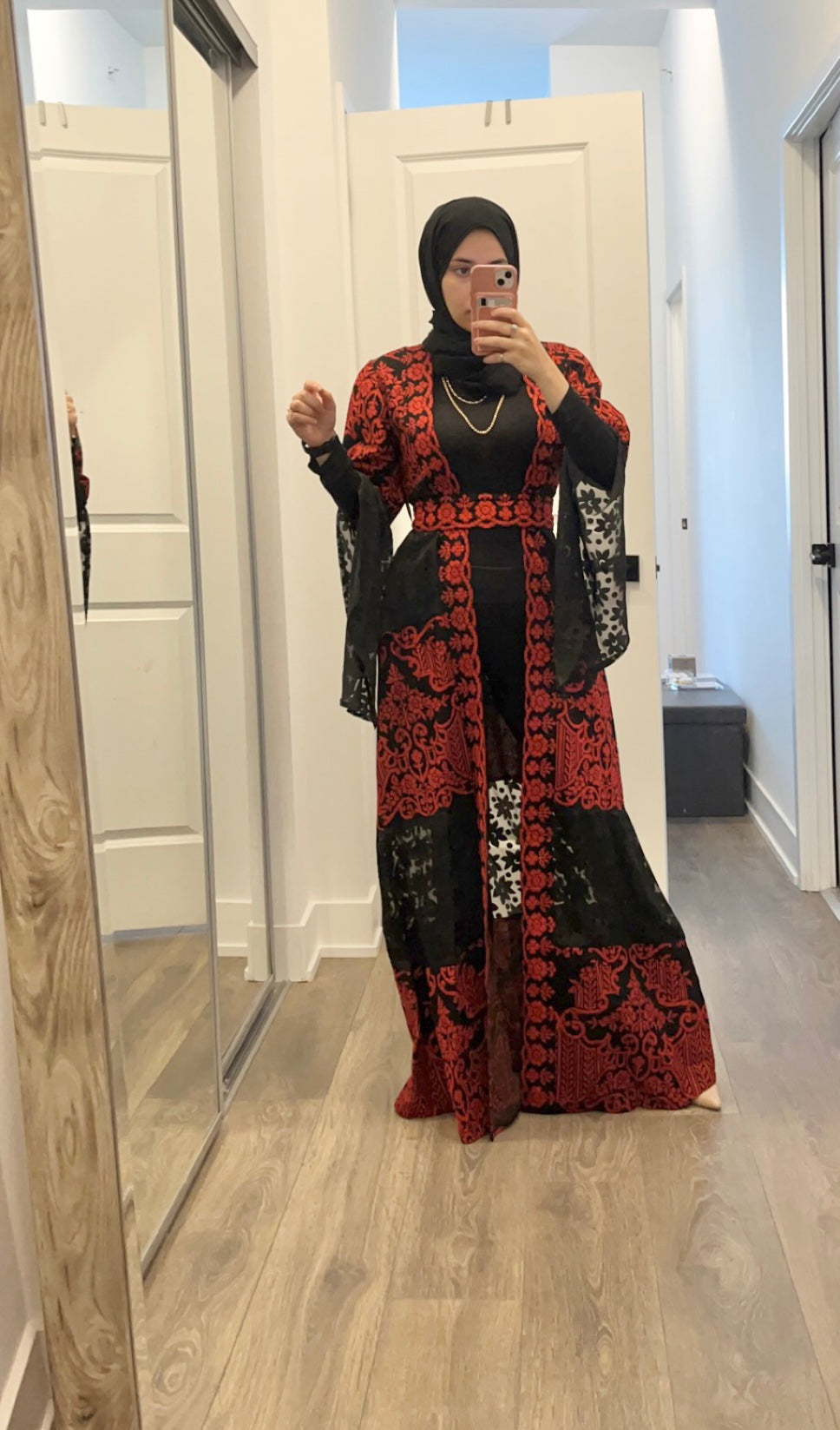 Long Sleeve Embroidered with Red & Black Tatreez Bisht