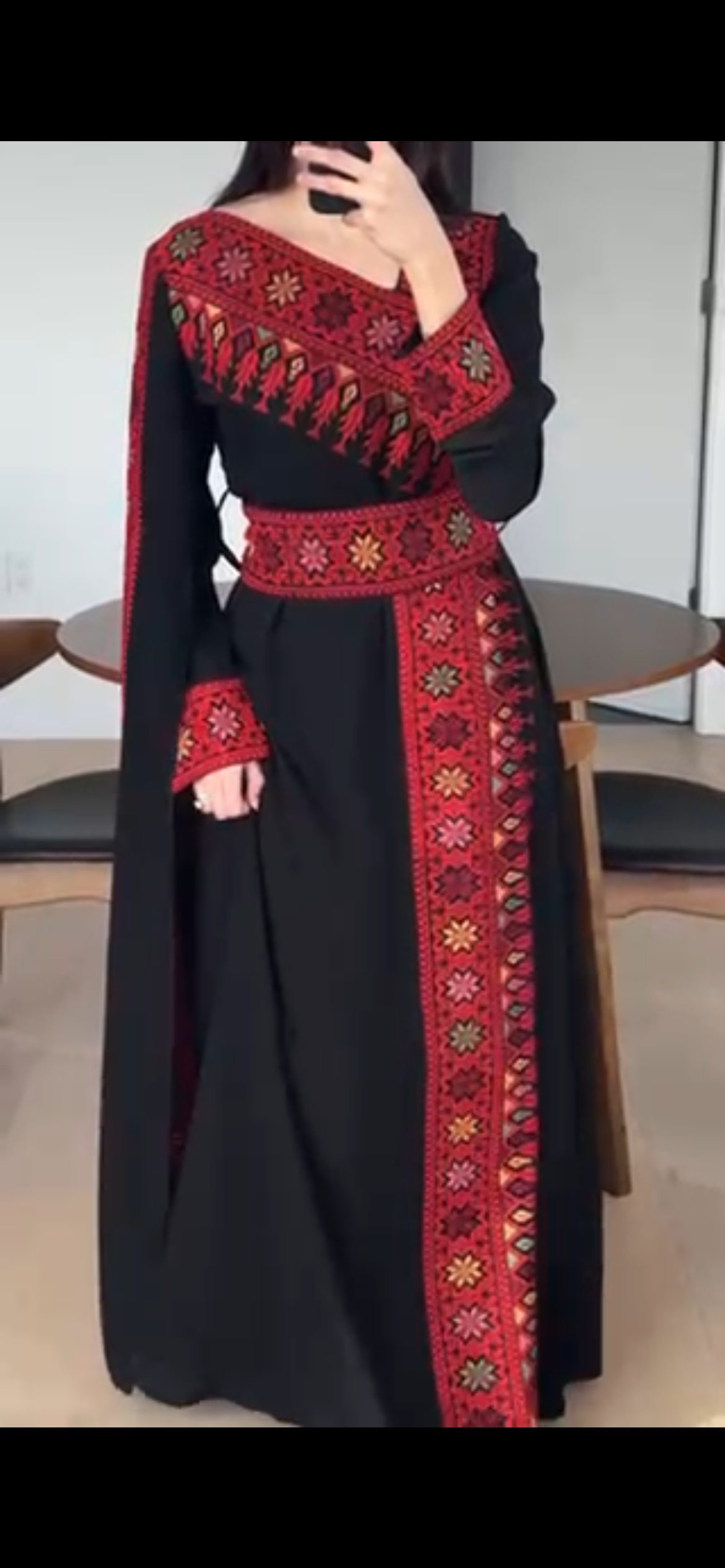 Red & Black Tatreez One Shoulder Embroidery Palestinian Thobe - Al Jerusalem