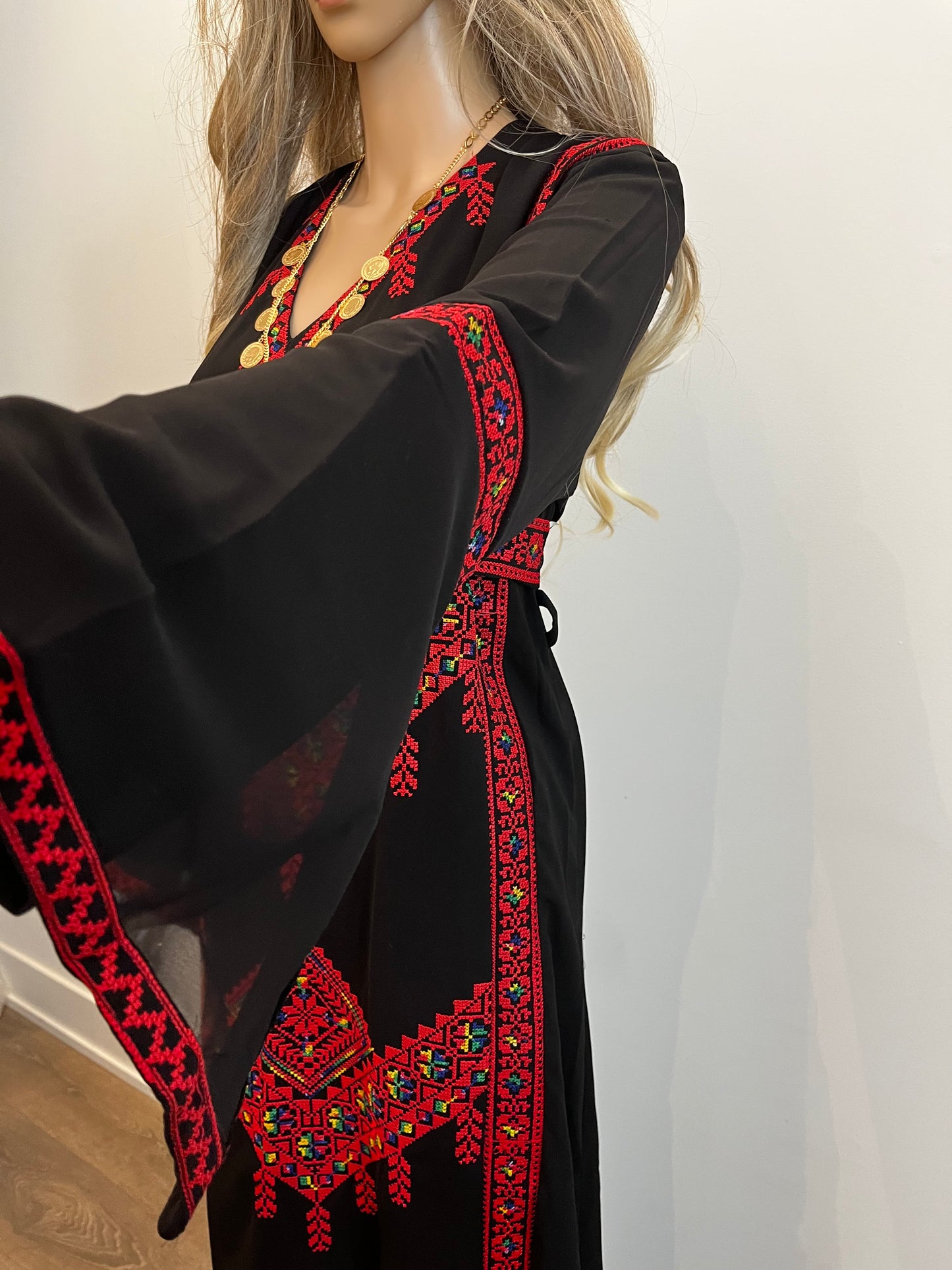 Mimi Red & Black Multicoloured Traditional Thobe Dress (Embroidered Tatreez Palestinian Jordanian Thobe)