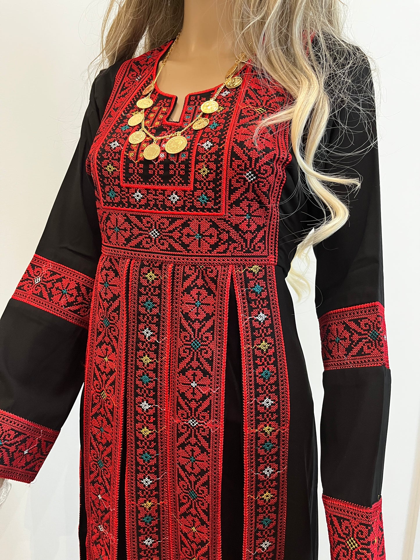 Mariam Red & Black Multicoloured Traditional Thobe Dress (Embroidered Tatreez Palestinian Jordanian Thobe)