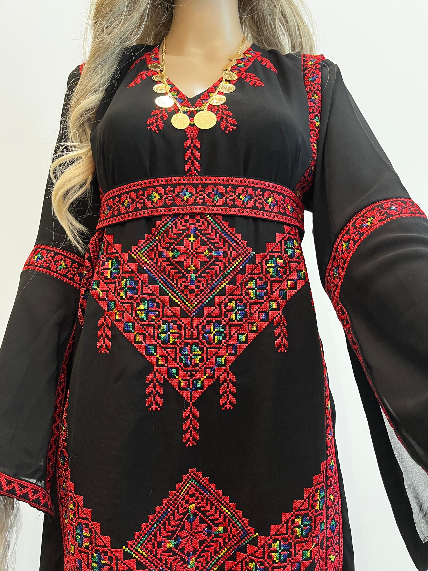 Mimi Red & Black Multicoloured Traditional Thobe Dress (Embroidered Tatreez Palestinian Jordanian Thobe)
