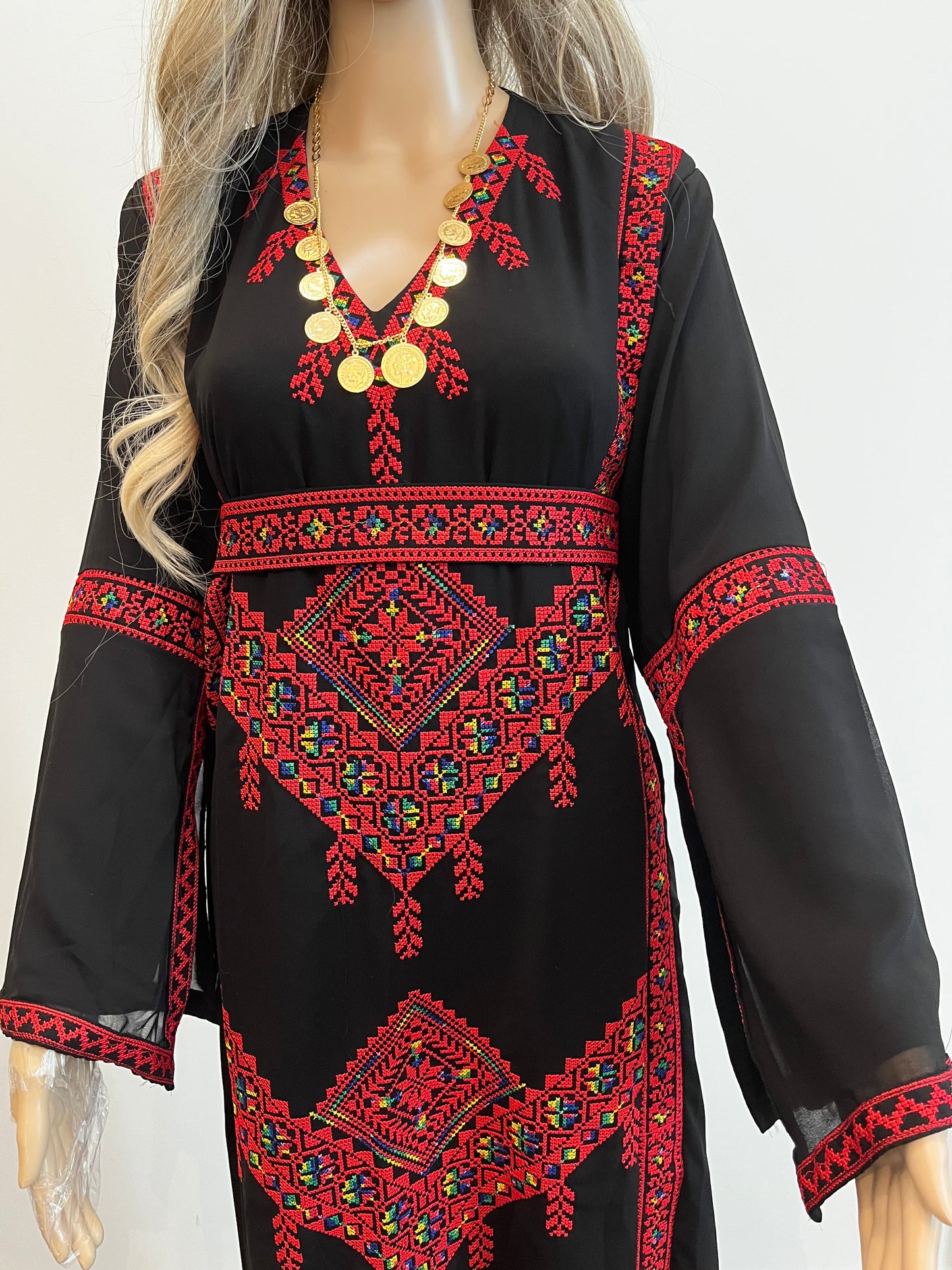 Mimi Red & Black Multicoloured Traditional Thobe Dress (Embroidered Tatreez Palestinian Jordanian Thobe)