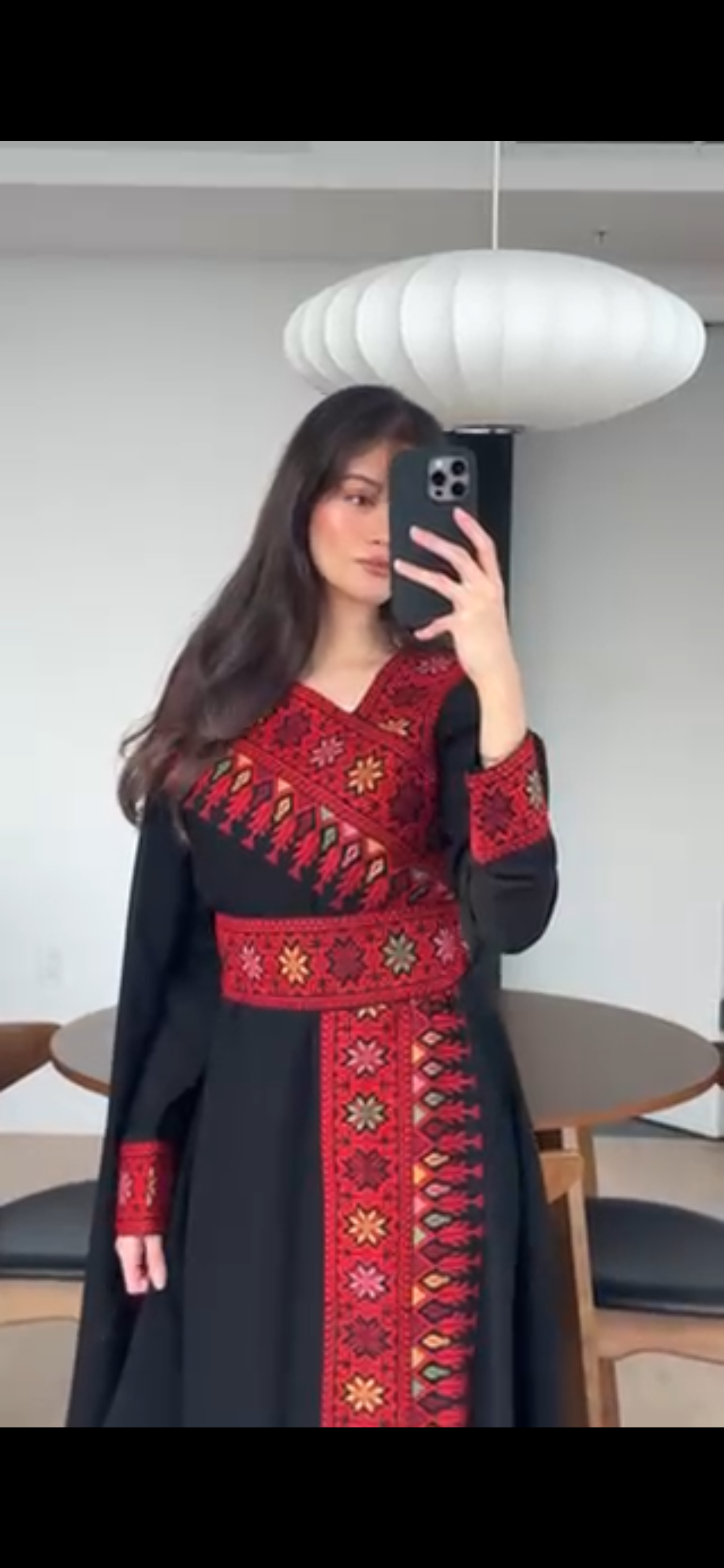 Red & Black Tatreez One Shoulder Embroidery Palestinian Thobe - Al Jerusalem
