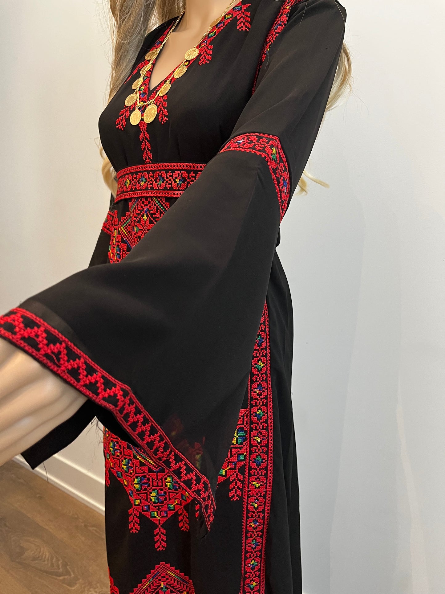 Mimi Red & Black Multicoloured Traditional Thobe Dress (Embroidered Tatreez Palestinian Jordanian Thobe)