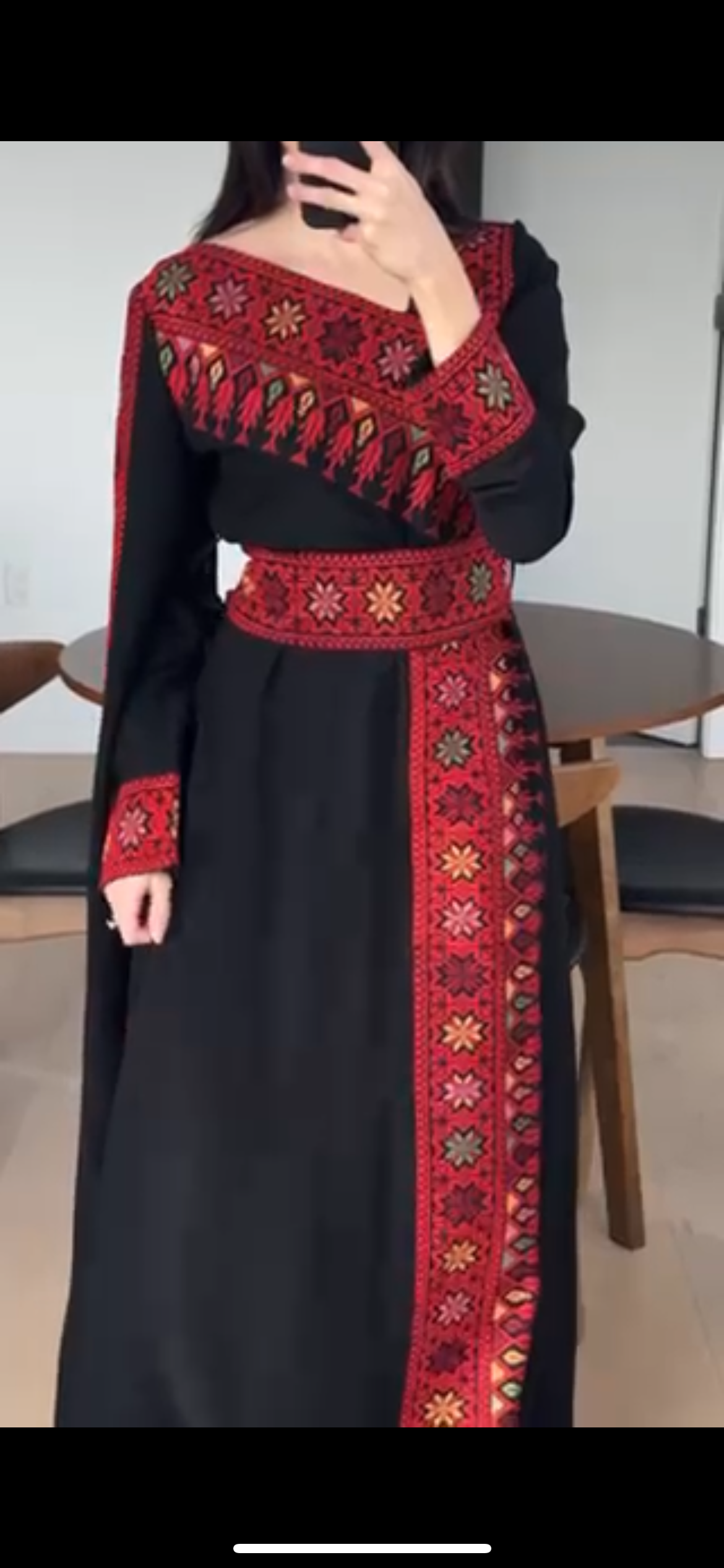 Red & Black Tatreez One Shoulder Embroidery Palestinian Thobe - Al Jerusalem