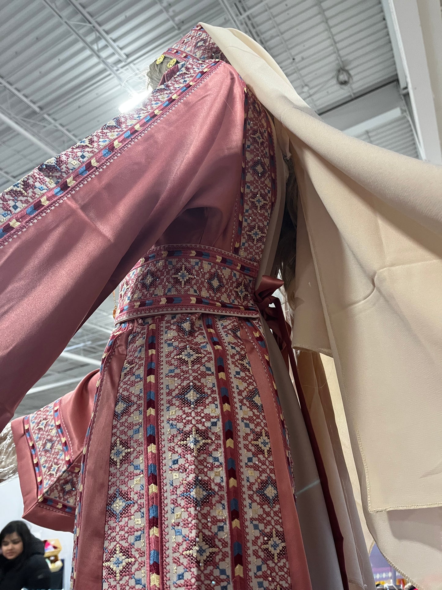 Nabuls Thobe - Pink and Beige Traditional Full tatreez back and front Thobe