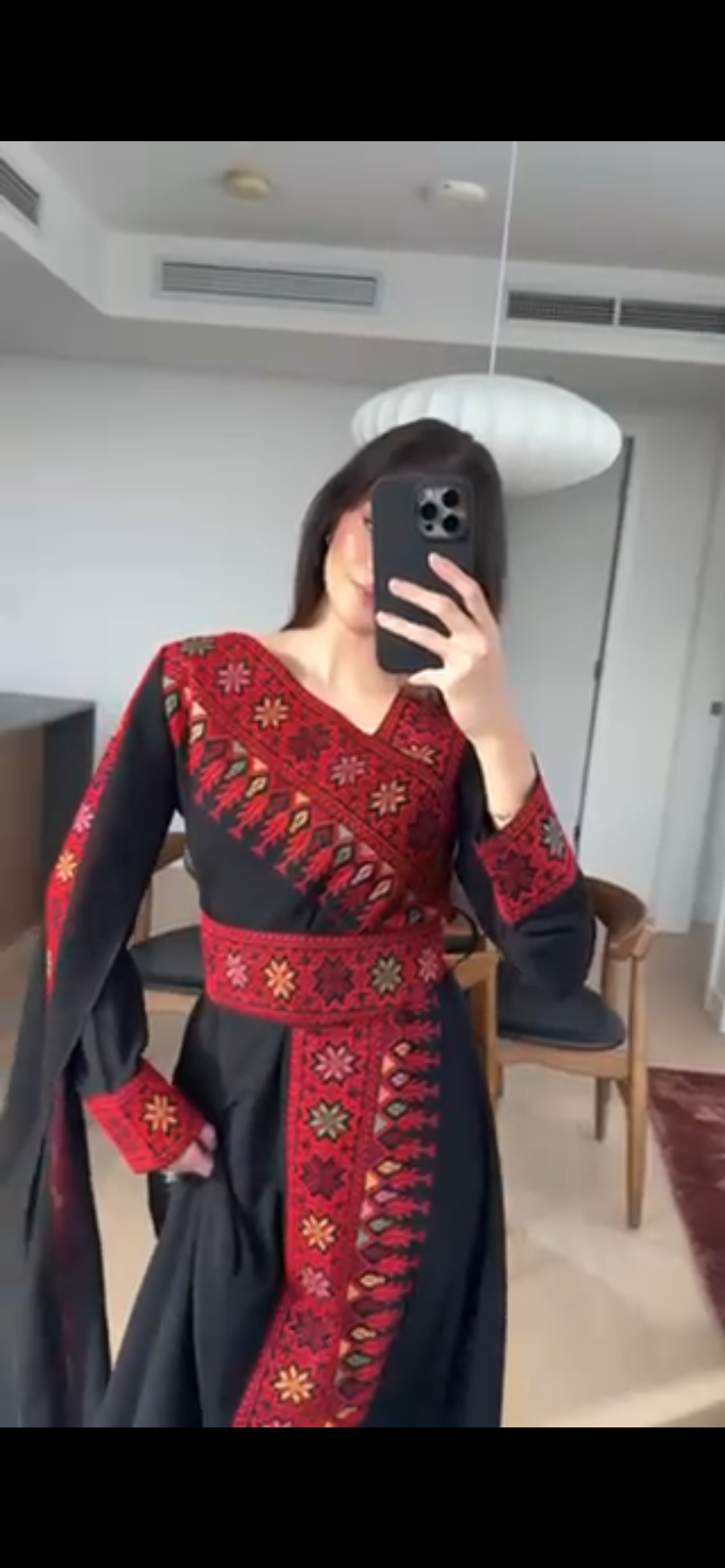 Red & Black Tatreez One Shoulder Embroidery Palestinian Thobe - Al Jerusalem