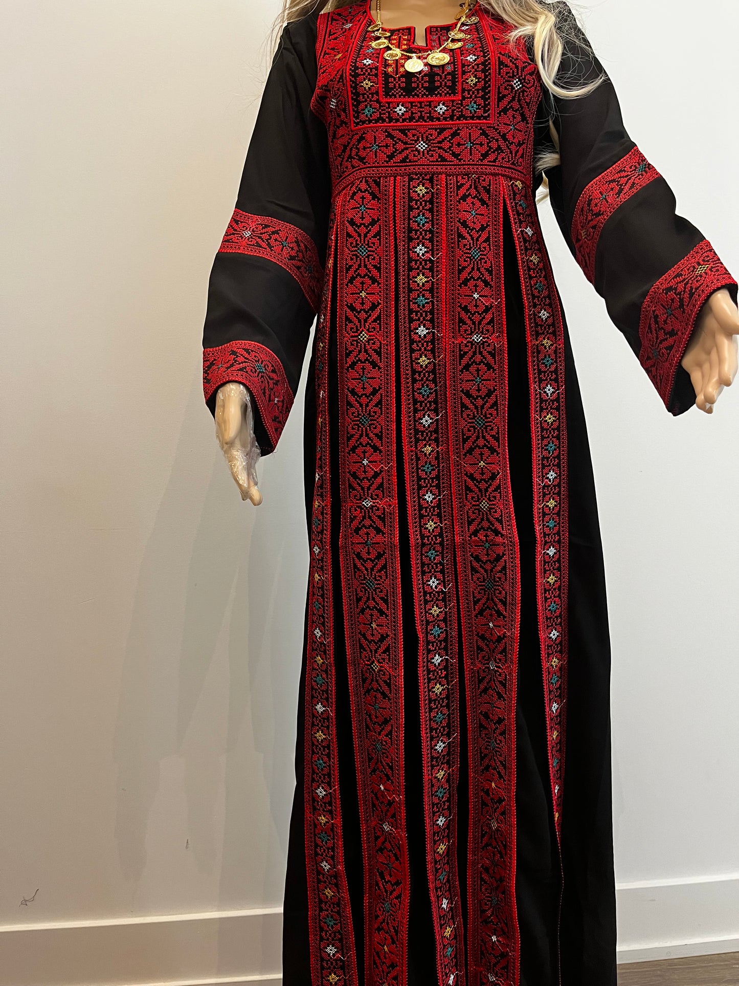 Mariam Red & Black Multicoloured Traditional Thobe Dress (Embroidered Tatreez Palestinian Jordanian Thobe)