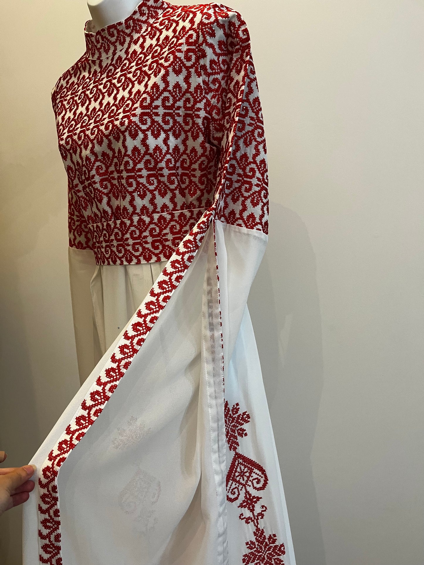 Bridal White & Red Full Top Embroidery With Extra long Sleeves (Zipper Back)