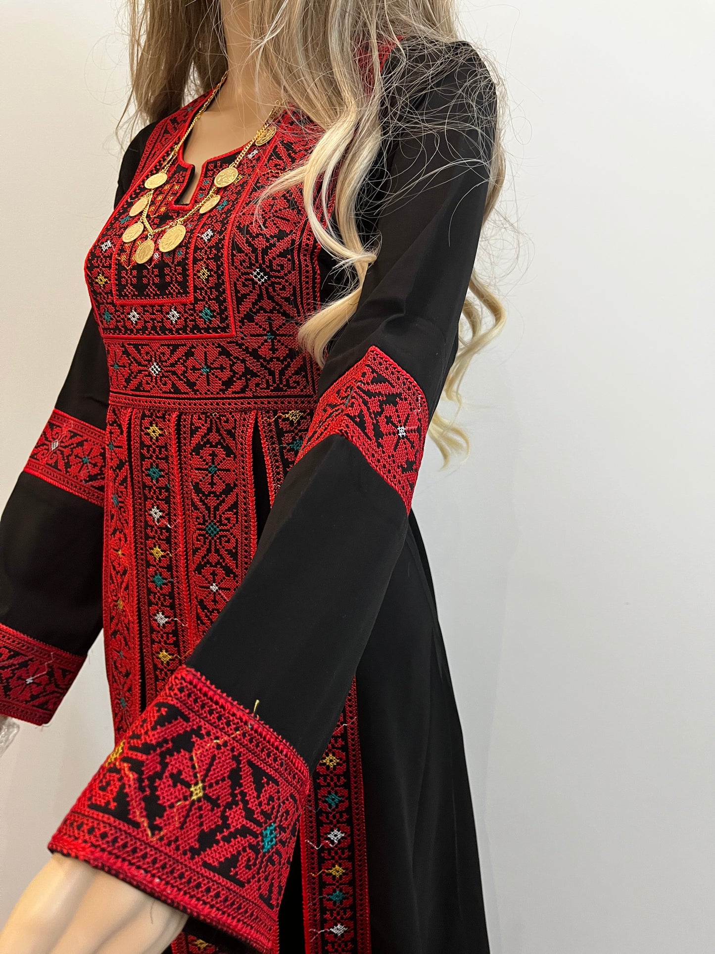 Mariam Red & Black Multicoloured Traditional Thobe Dress (Embroidered Tatreez Palestinian Jordanian Thobe)
