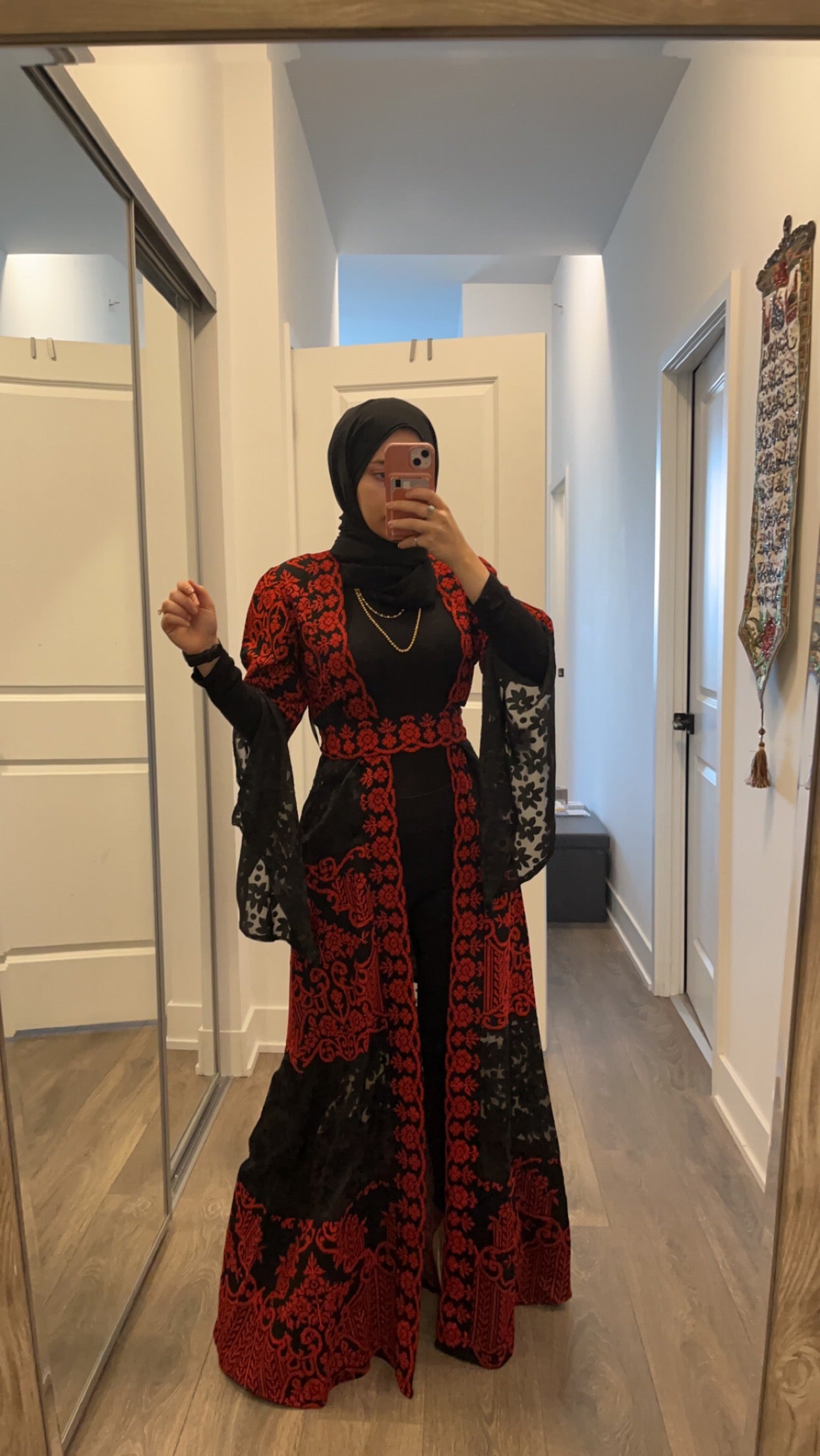 Long Sleeve Embroidered with Red & Black Tatreez Bisht
