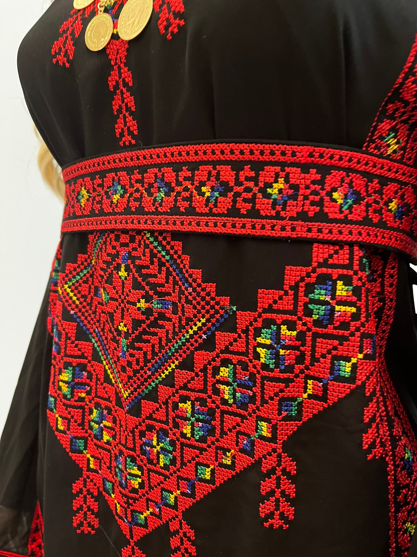 Mimi Red & Black Multicoloured Traditional Thobe Dress (Embroidered Tatreez Palestinian Jordanian Thobe)