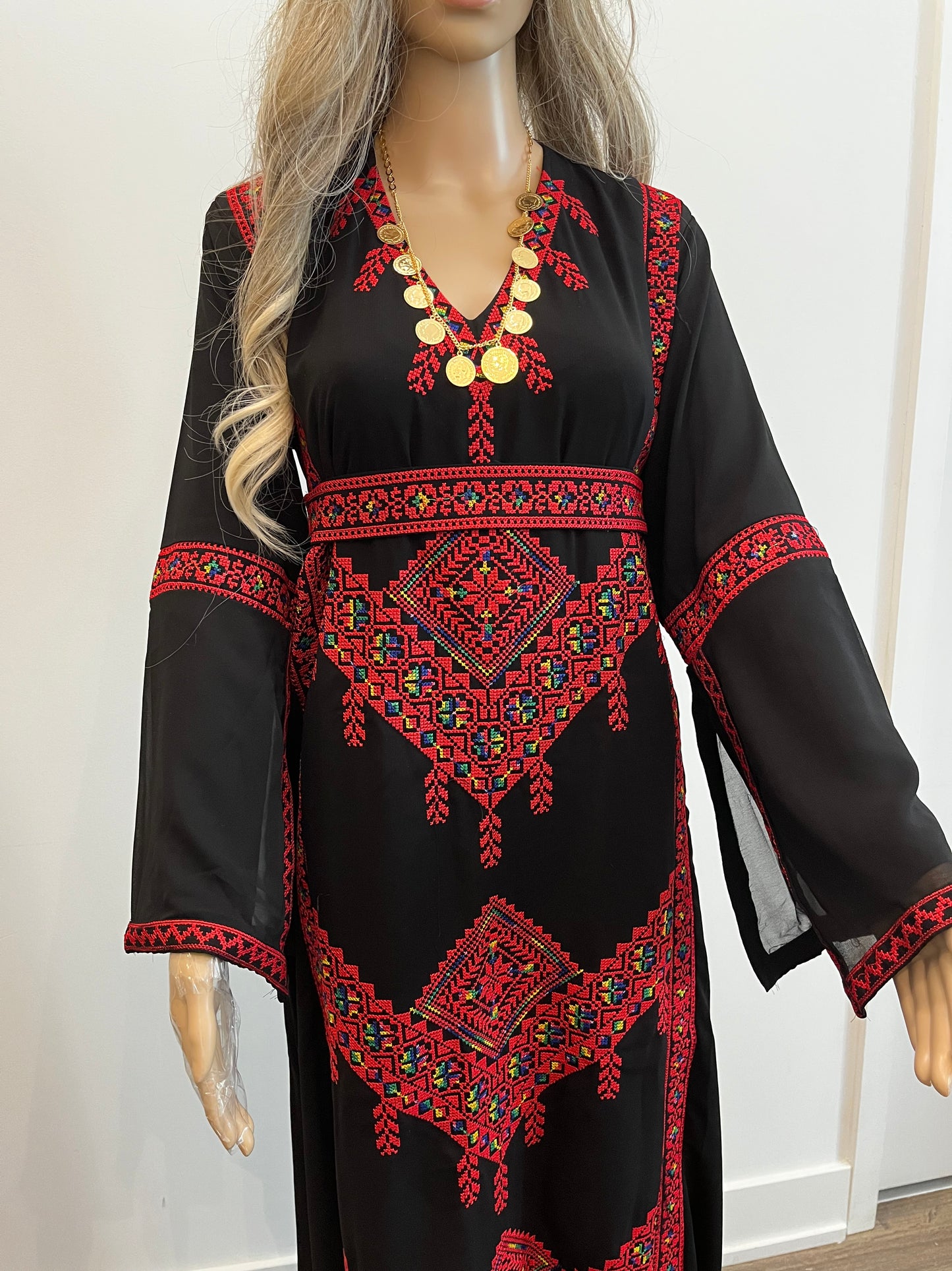 Mimi Red & Black Multicoloured Traditional Thobe Dress (Embroidered Tatreez Palestinian Jordanian Thobe)