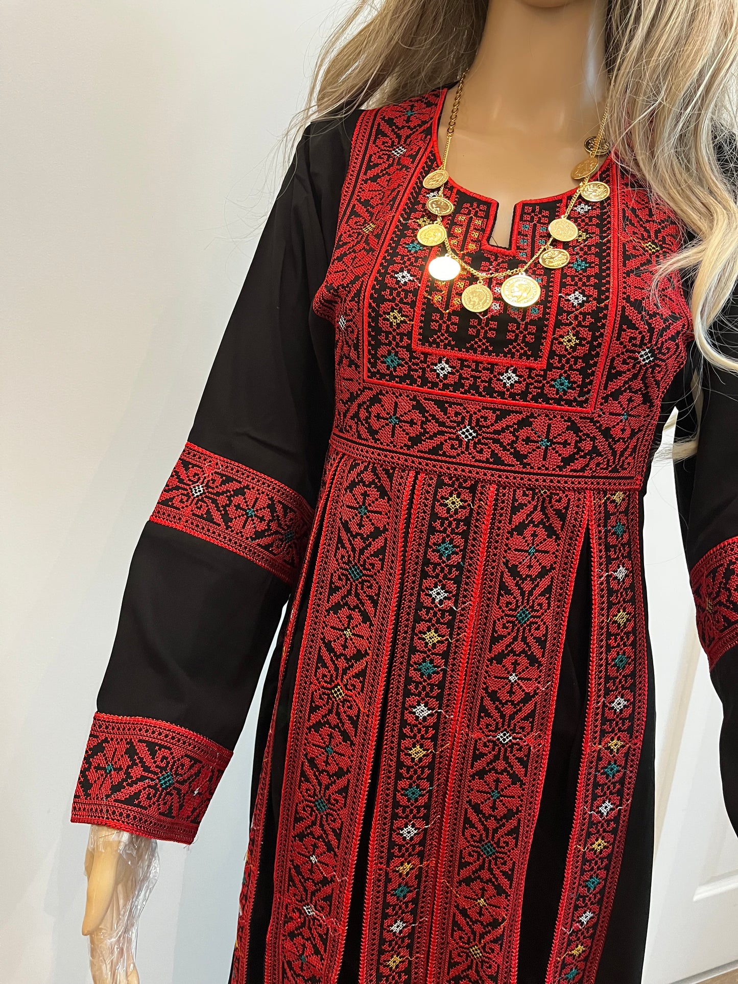 Mariam Red & Black Multicoloured Traditional Thobe Dress (Embroidered Tatreez Palestinian Jordanian Thobe)