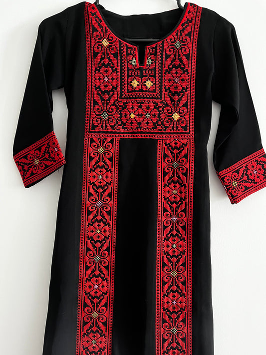 Kids Long Sleeve Full Embroidered Palestinian Thobe