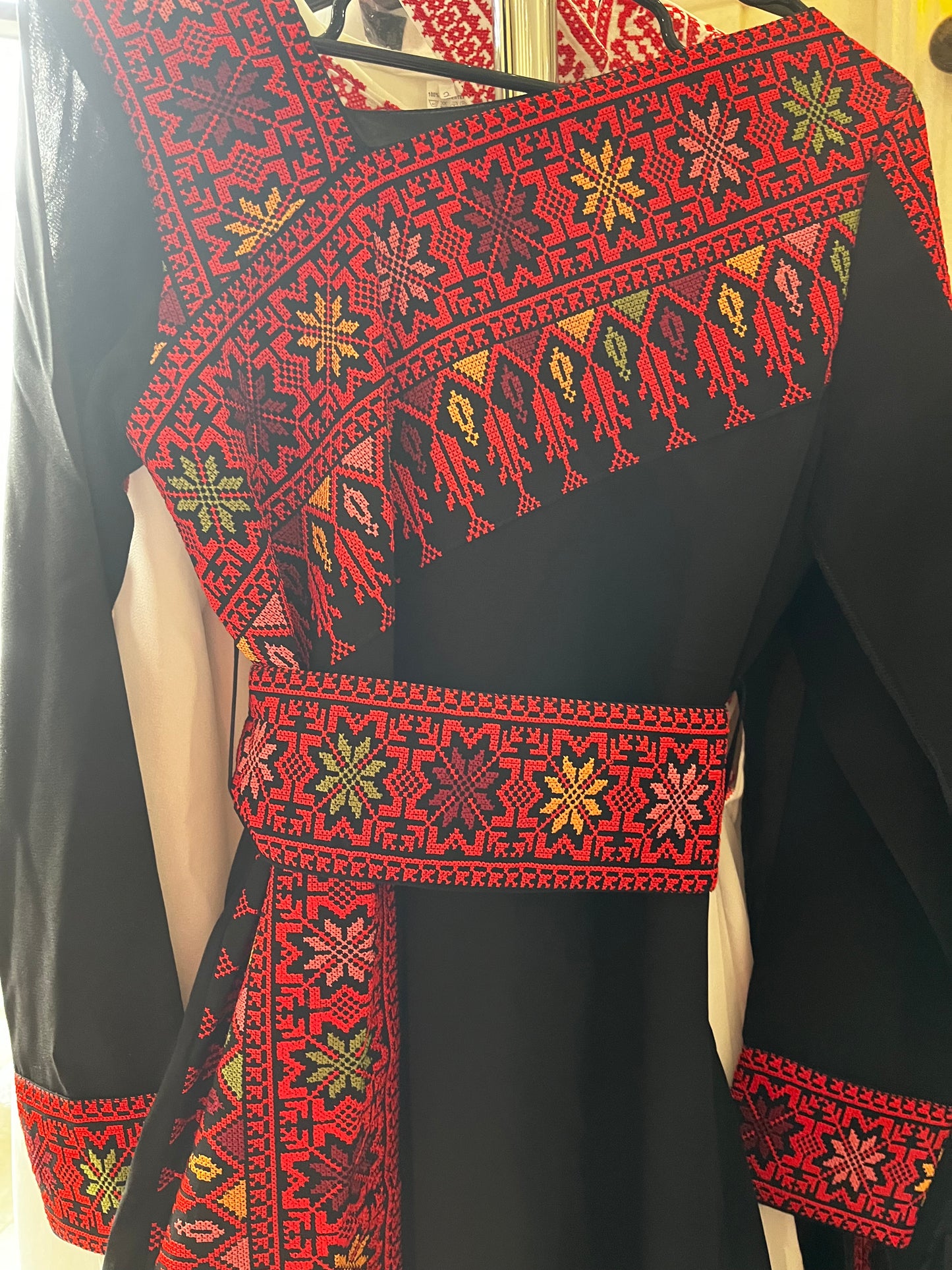 Red & Black Tatreez One Shoulder Embroidery Palestinian Thobe - Al Jerusalem