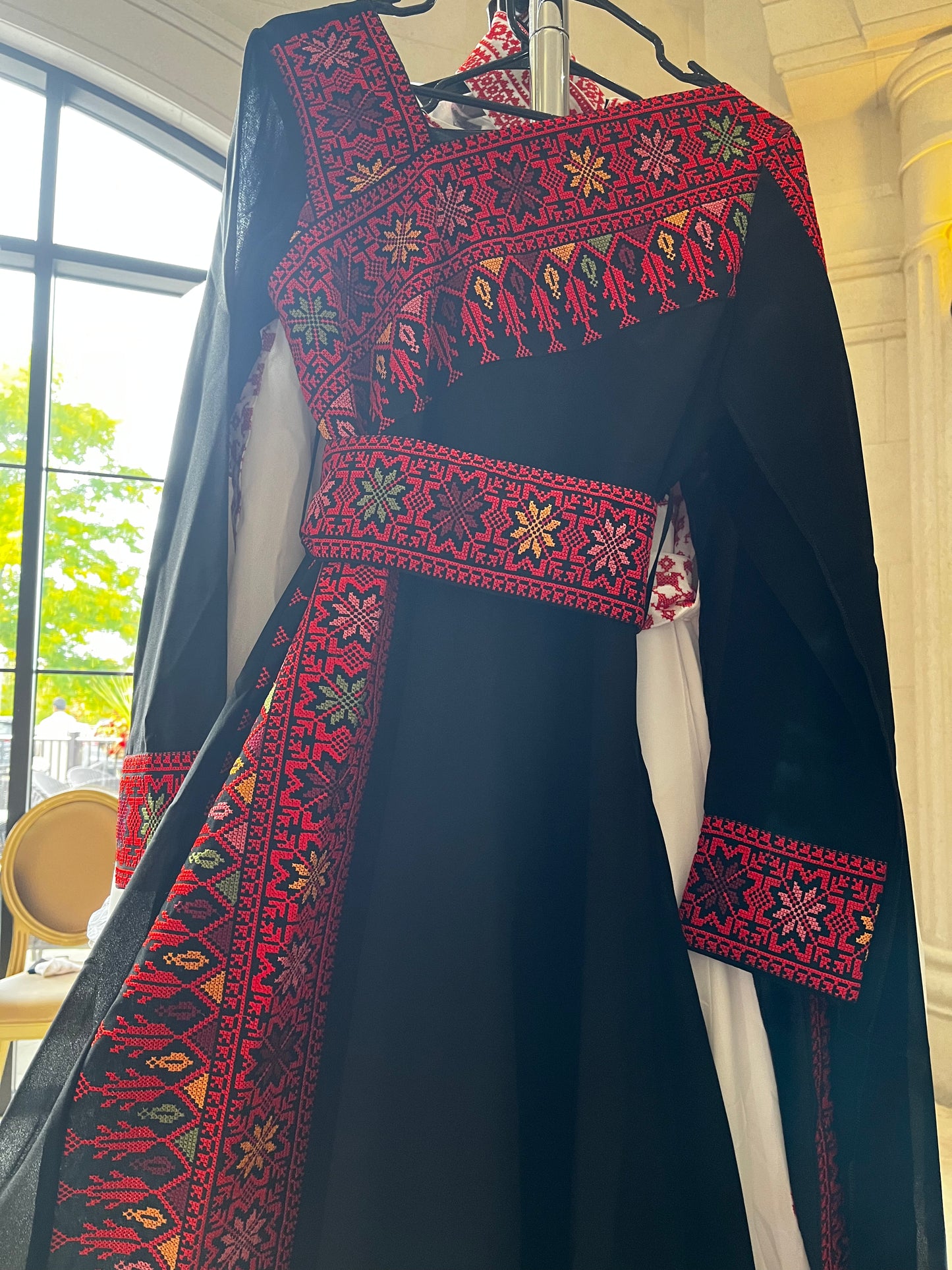 Red & Black Tatreez One Shoulder Embroidery Palestinian Thobe - Al Jerusalem