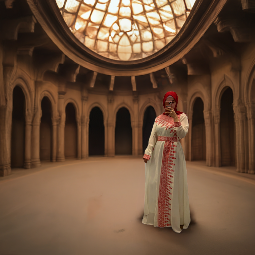 White & Red Tatreez One Shoulder Embroidery Palestinian Thobe - Al Jerusalem ( No Veil )