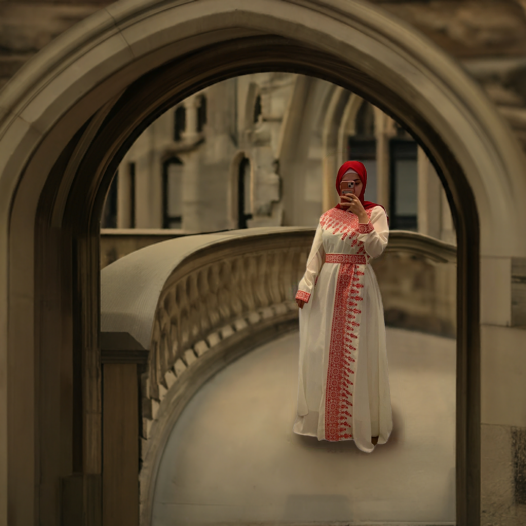 White & Red Tatreez One Shoulder Embroidery Palestinian Thobe - Al Jerusalem ( No Veil )