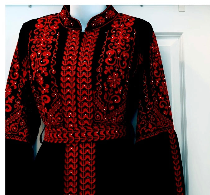 Extra Long Sleeves Full Top Embroidery & Zipper Thobe (3 pieces) - Al Gaza Thobe