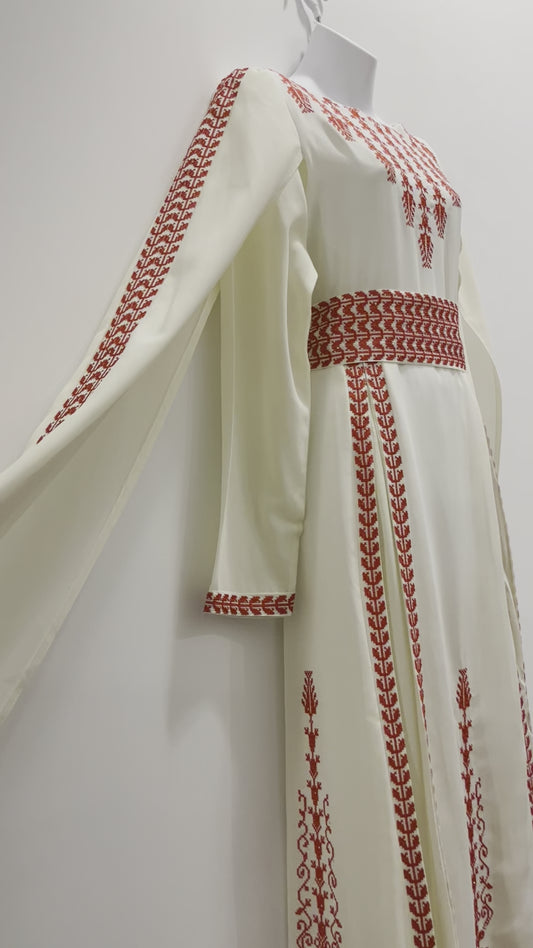 Cape Sleeve Modern Embroidered Thobe (Off-White)