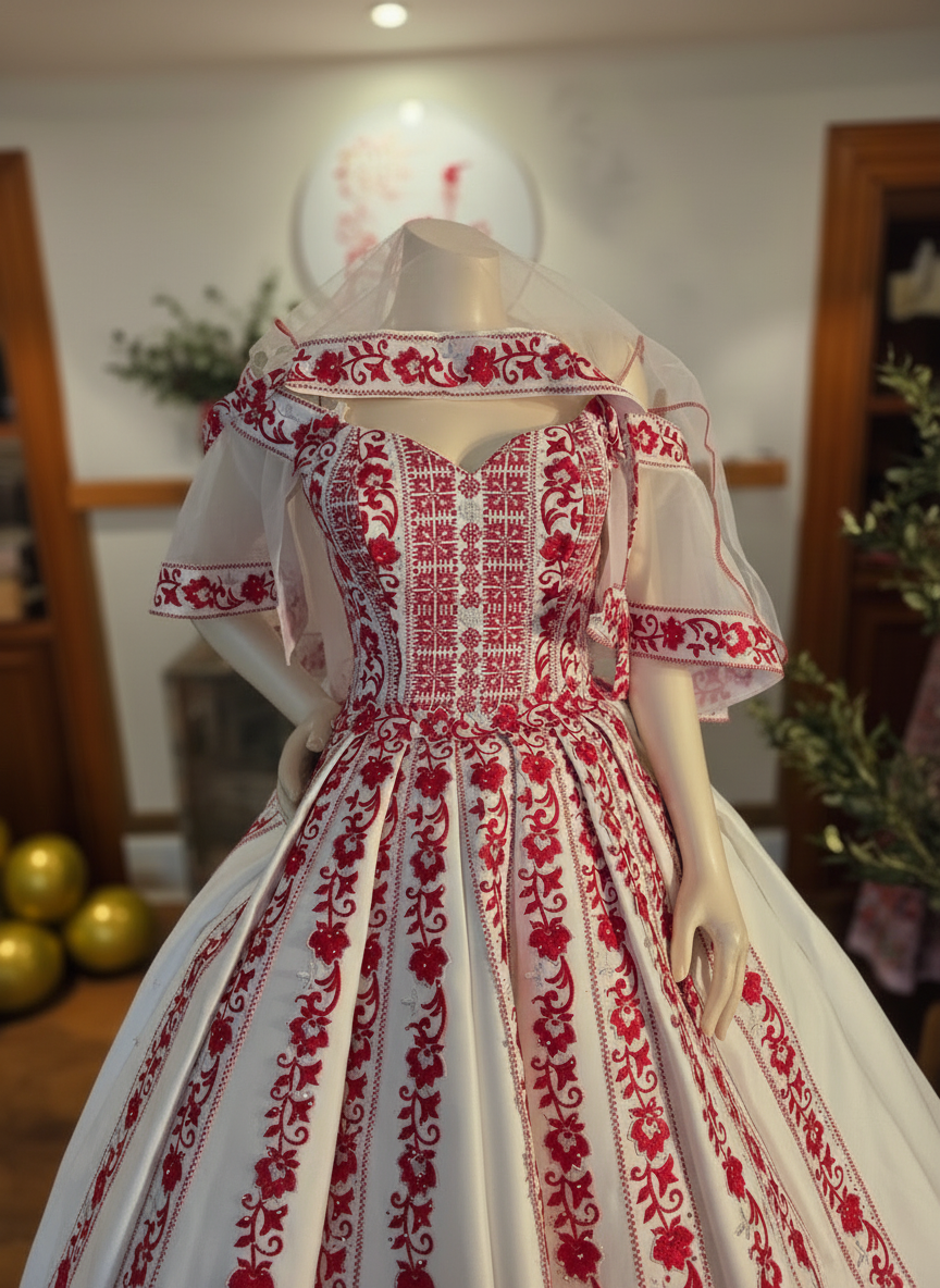 'The Haya Bridal Red & White Wedding Thobe/Gown