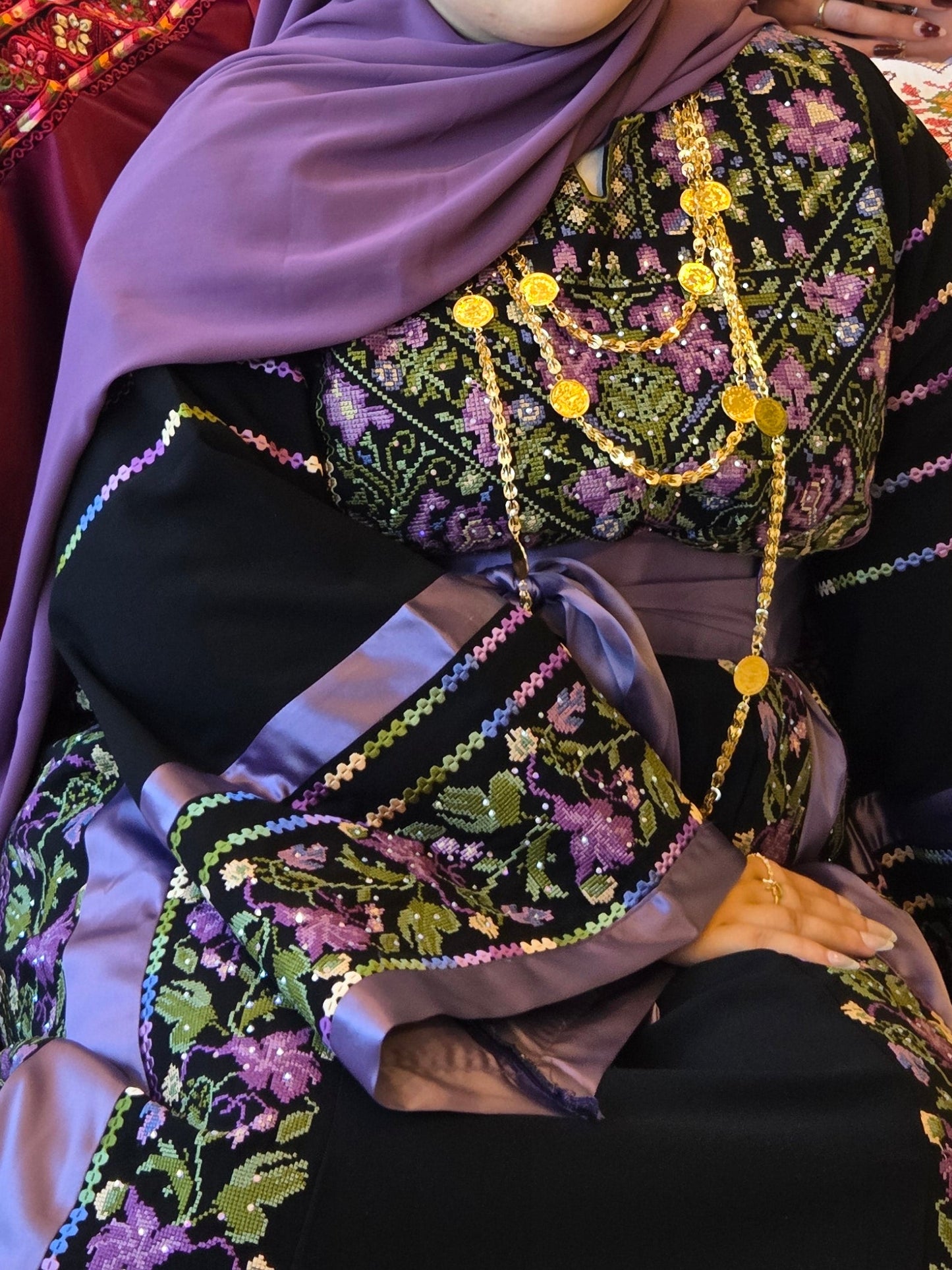 The Lelia Thobe - Purple & Black Diamond Traditional Full Tatreez Back and Front Thobe