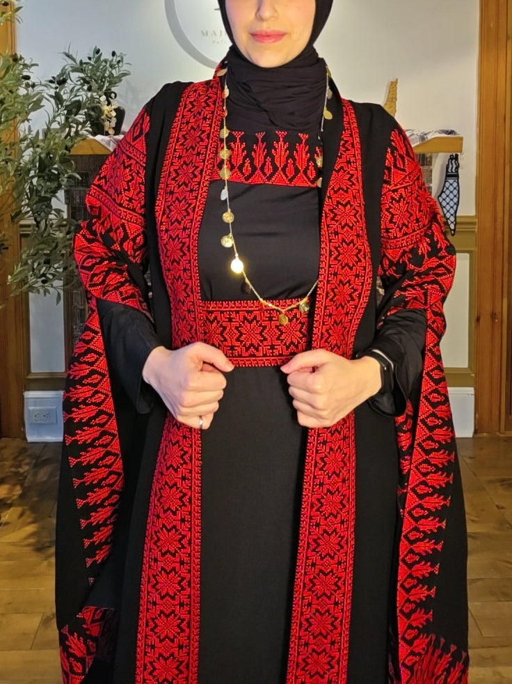 Sama Thobe Modern Palestinian Thobe With Bisht/Abaya - 3 pieces