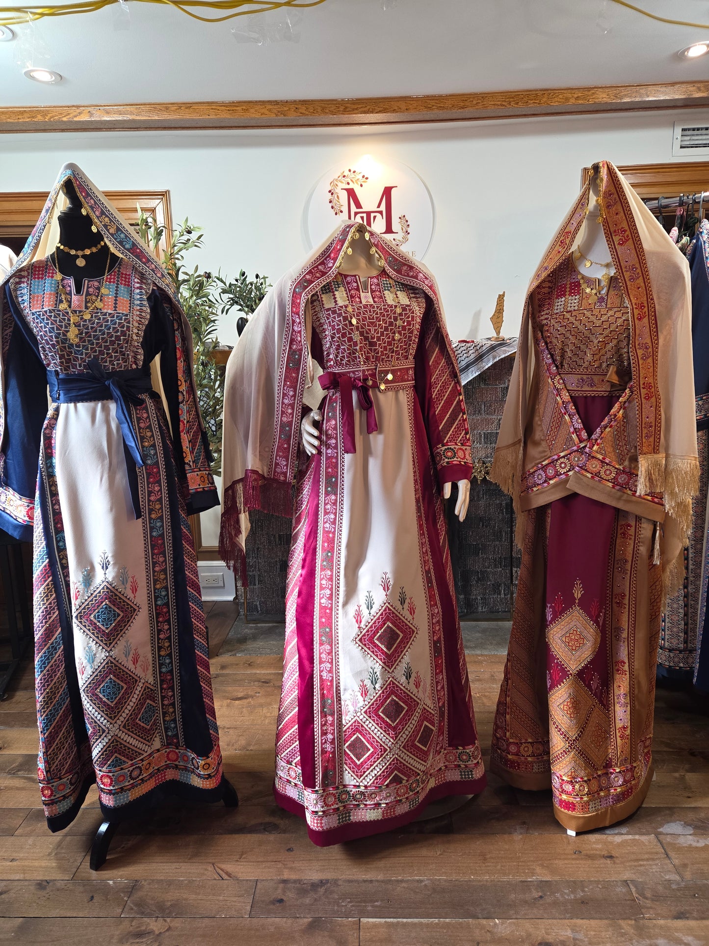 Naya Thobe - Blue and White Embroidered Tatreez Thobe with Matching Head Veil (Palestinian Thobe/ Dress)