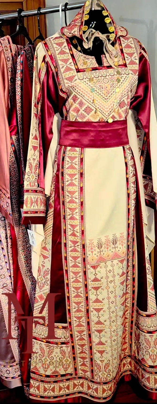 Ella Thobe Bridal Diamond Traditional Full tatreez back and front Thobe With Matching head Veil