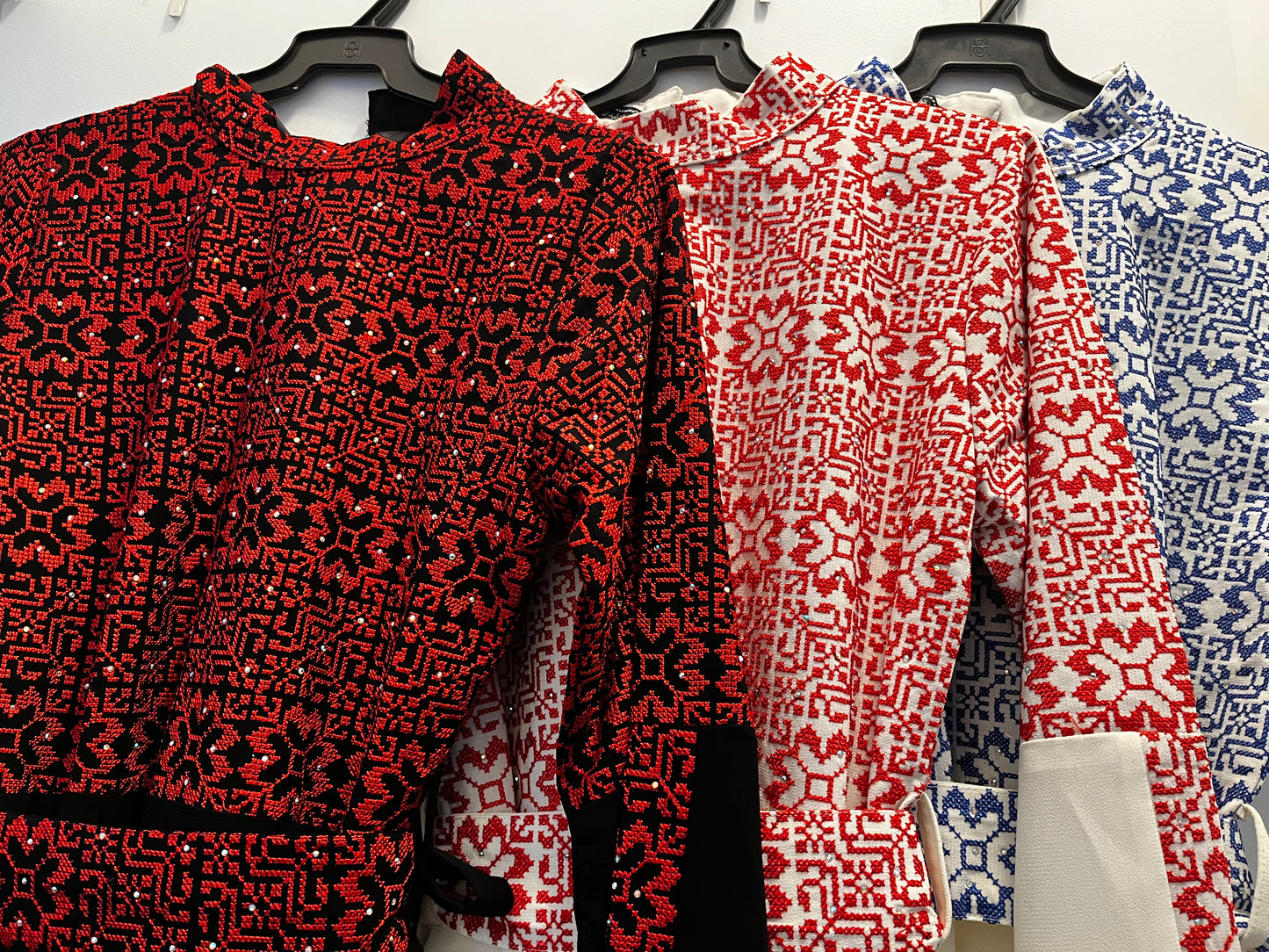 Red & Black Full Embroidery Palestinian Thobe with Extra Long Sleeves - Al Ramallah