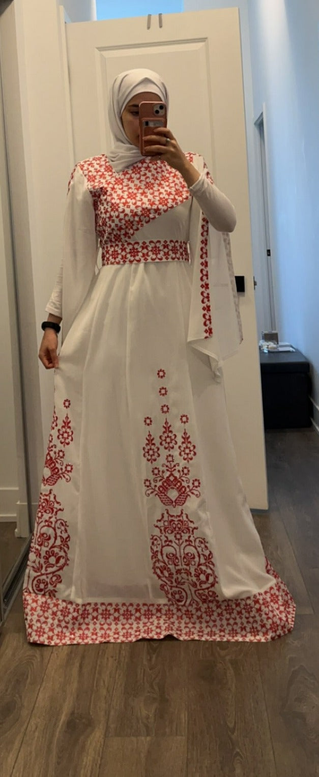 White Essence with Red Stitch: Modern Thobe