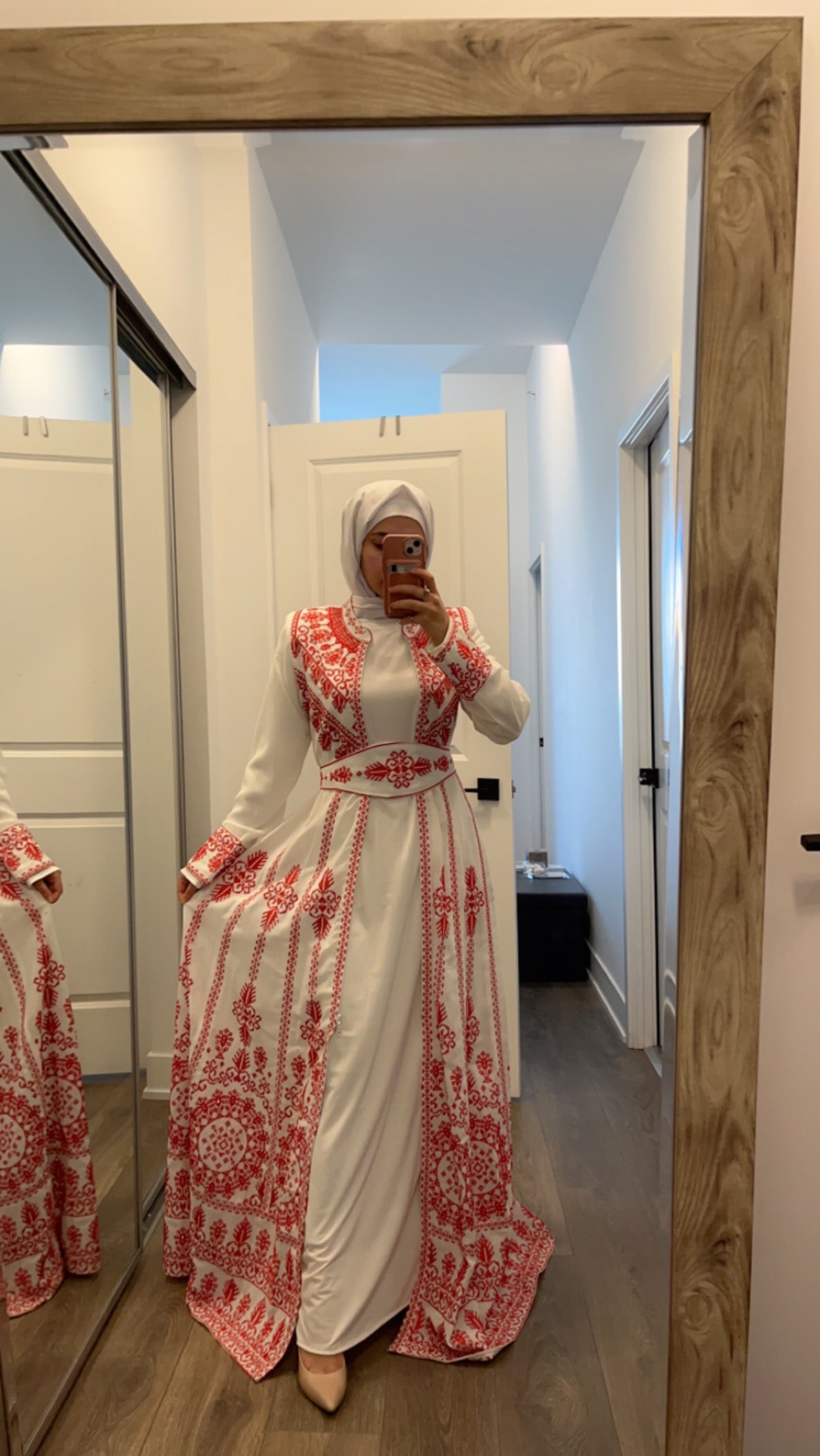 Red and White Palestinian Henna Thobe
