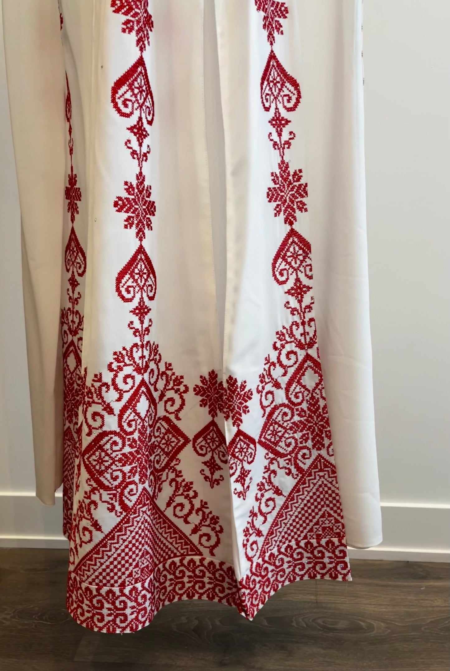Bridal White & Red Full Top Embroidery With Extra long Sleeves (Zipper Back)