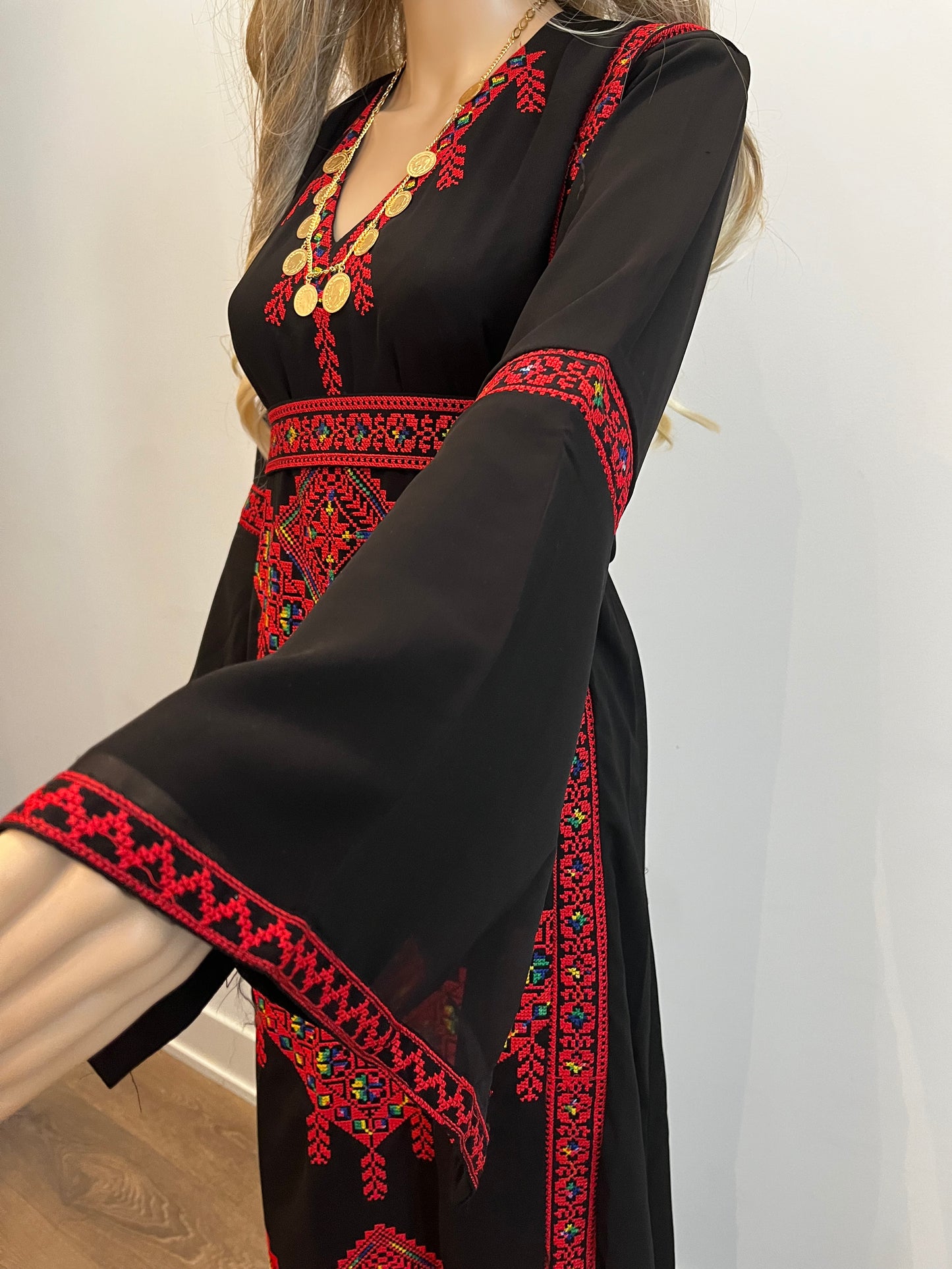 Mimi Red & Black Multicoloured Traditional Thobe Dress (Embroidered Tatreez Palestinian Jordanian Thobe)
