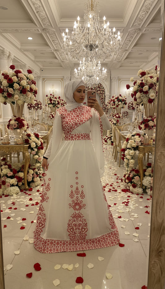 White Essence with Red Stitch: Modern Thobe