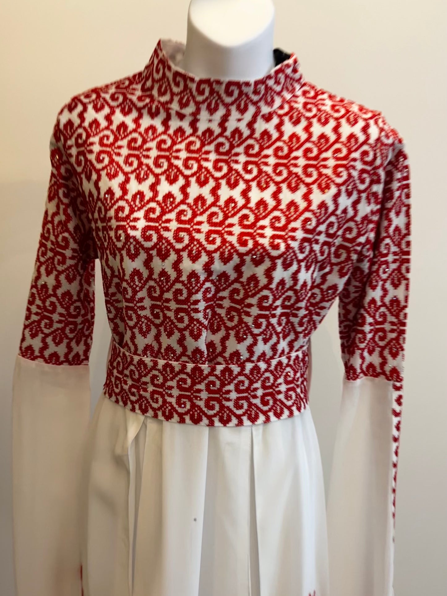 Bridal White & Red Full Top Embroidery With Extra long Sleeves (Zipper Back)