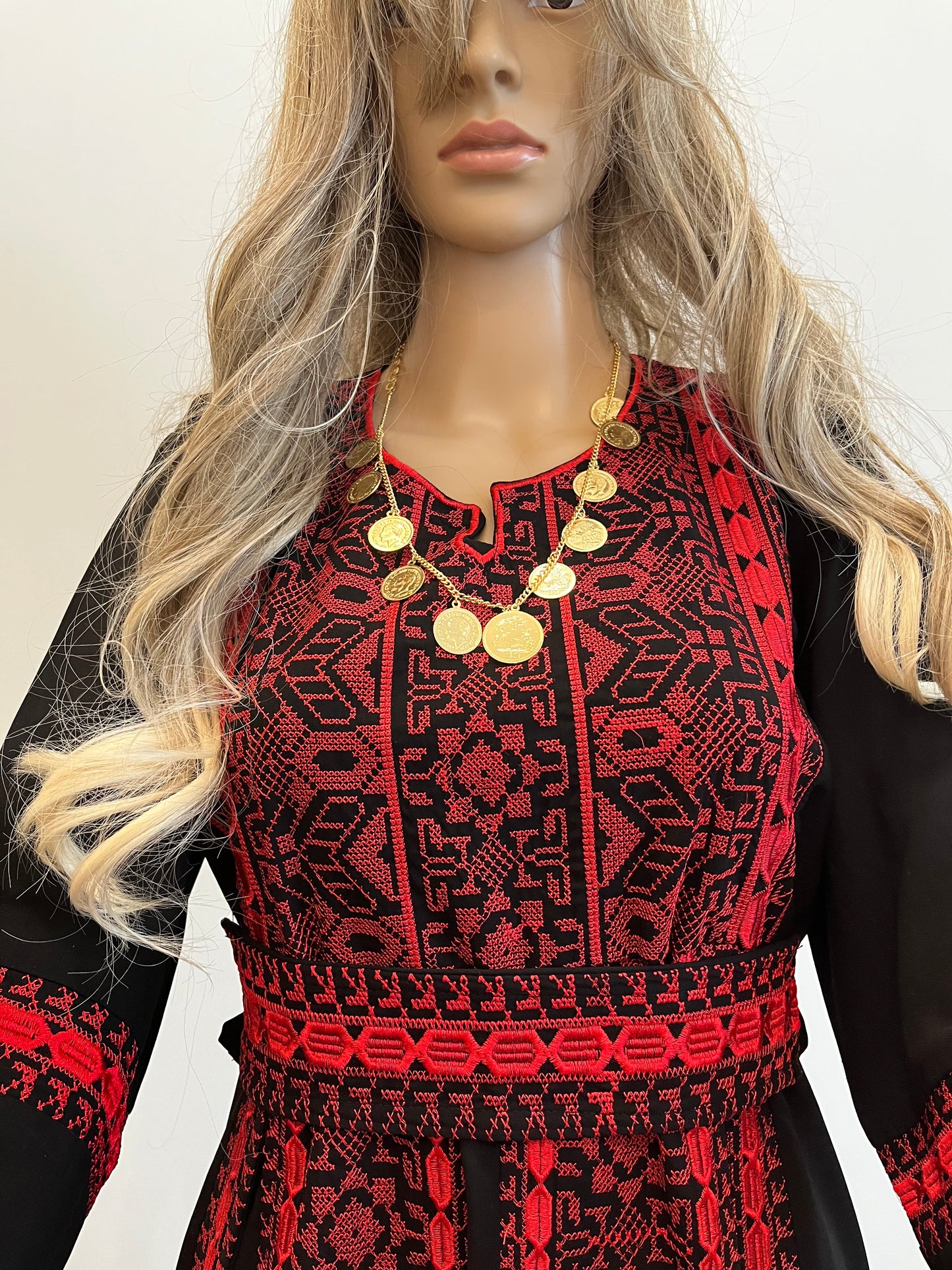Salma Thobe Red & Black Traditional Thobe dress (Embroidered Tatreez Palestinian Jordanian Thobe)