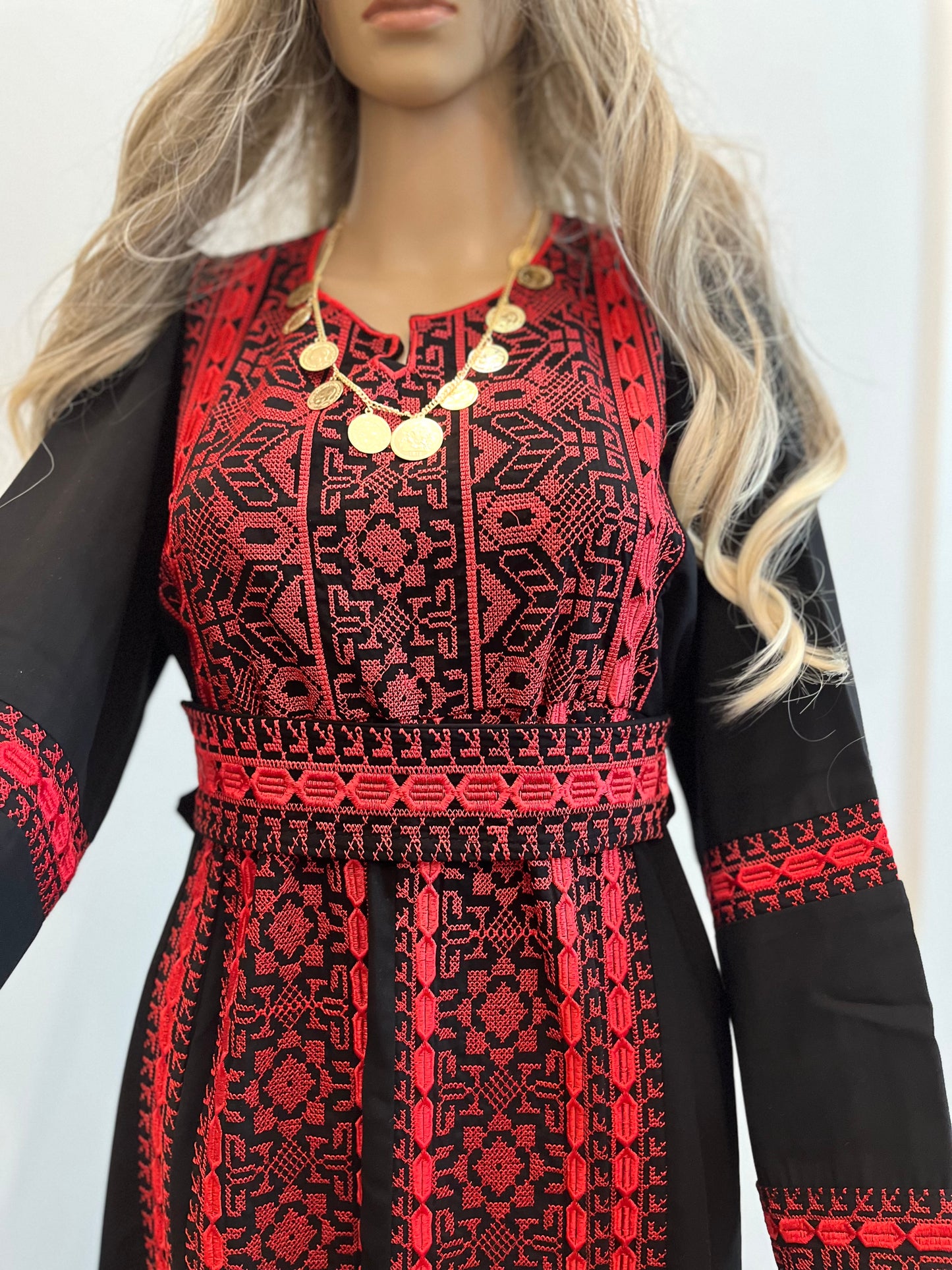 Salma Thobe Red & Black Traditional Thobe dress (Embroidered Tatreez Palestinian Jordanian Thobe)
