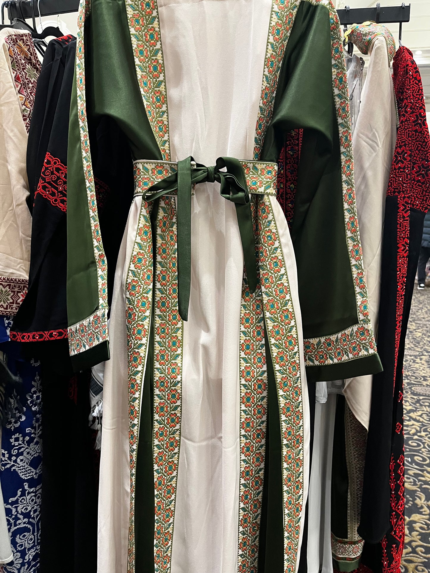Green With Flowers & Sparkle Traditional Long Sleeve Full Embroidered Palestinian Thobe/Dress