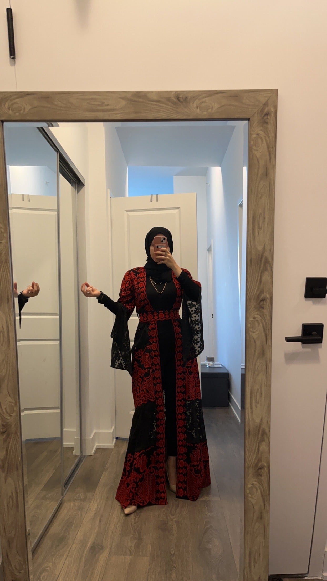 Long Sleeve Embroidered with Red & Black Tatreez Bisht