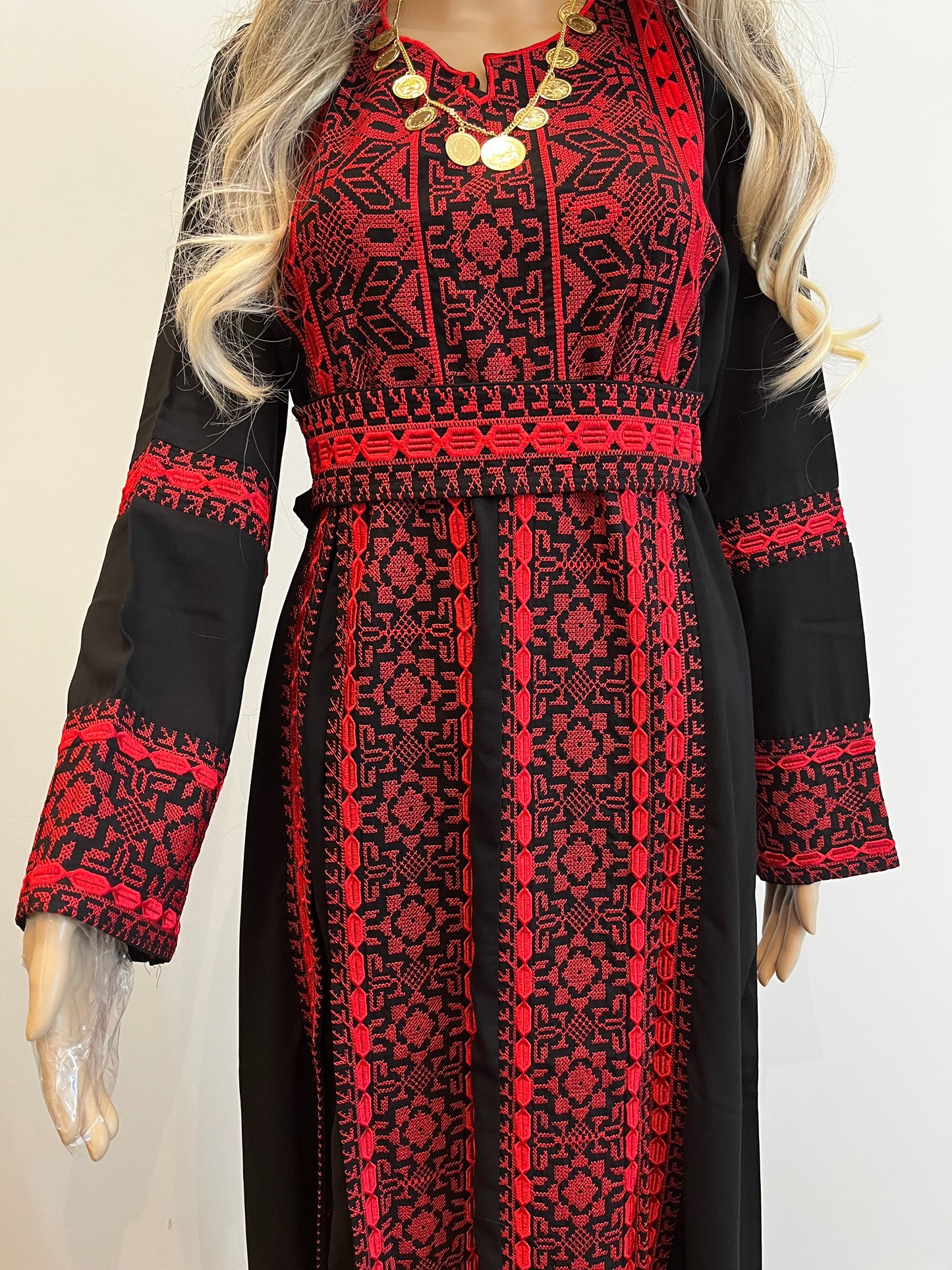 Salma Thobe Red & Black Traditional Thobe dress (Embroidered Tatreez Palestinian Jordanian Thobe)