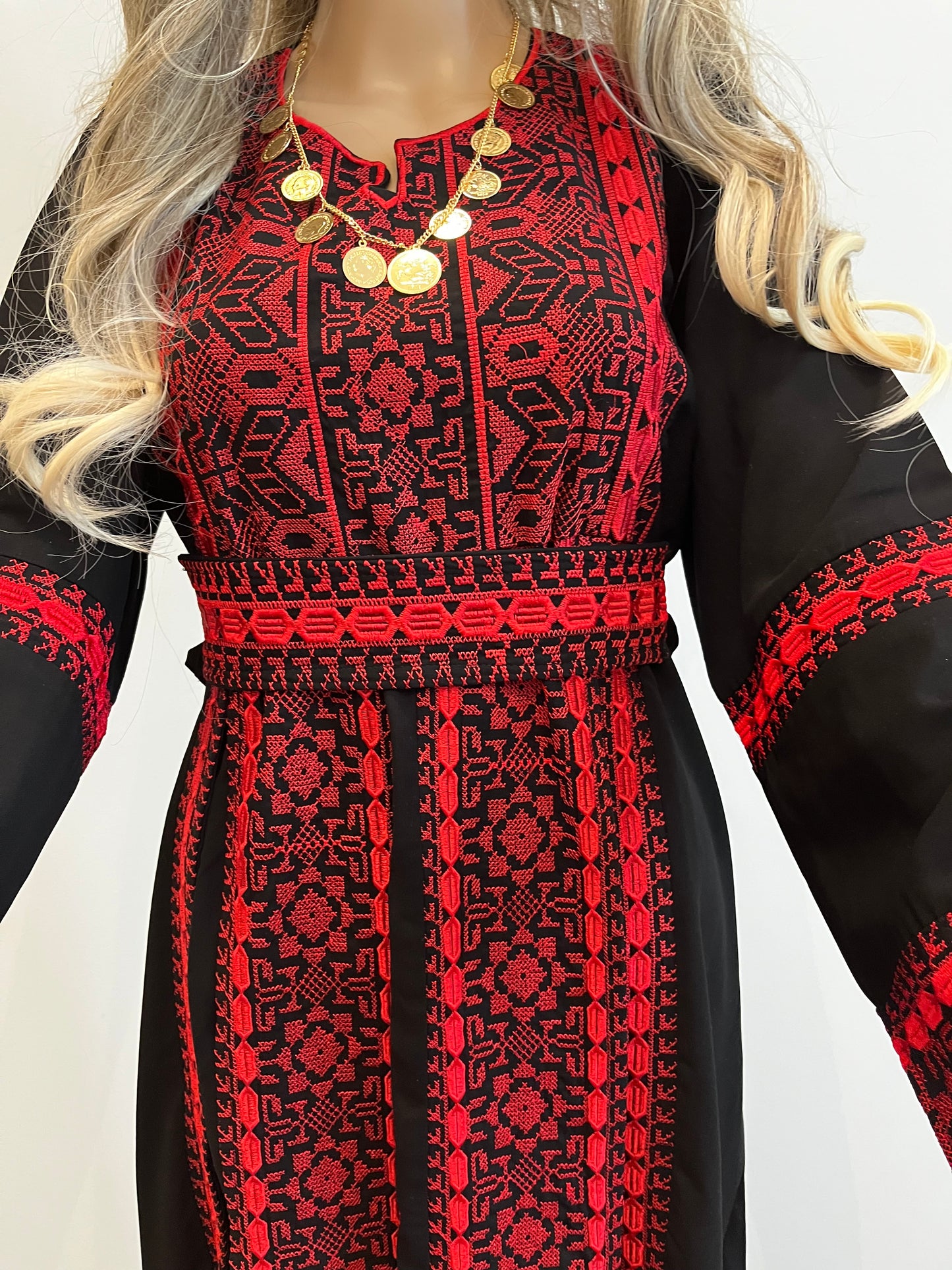 Salma Thobe Red & Black Traditional Thobe dress (Embroidered Tatreez Palestinian Jordanian Thobe)