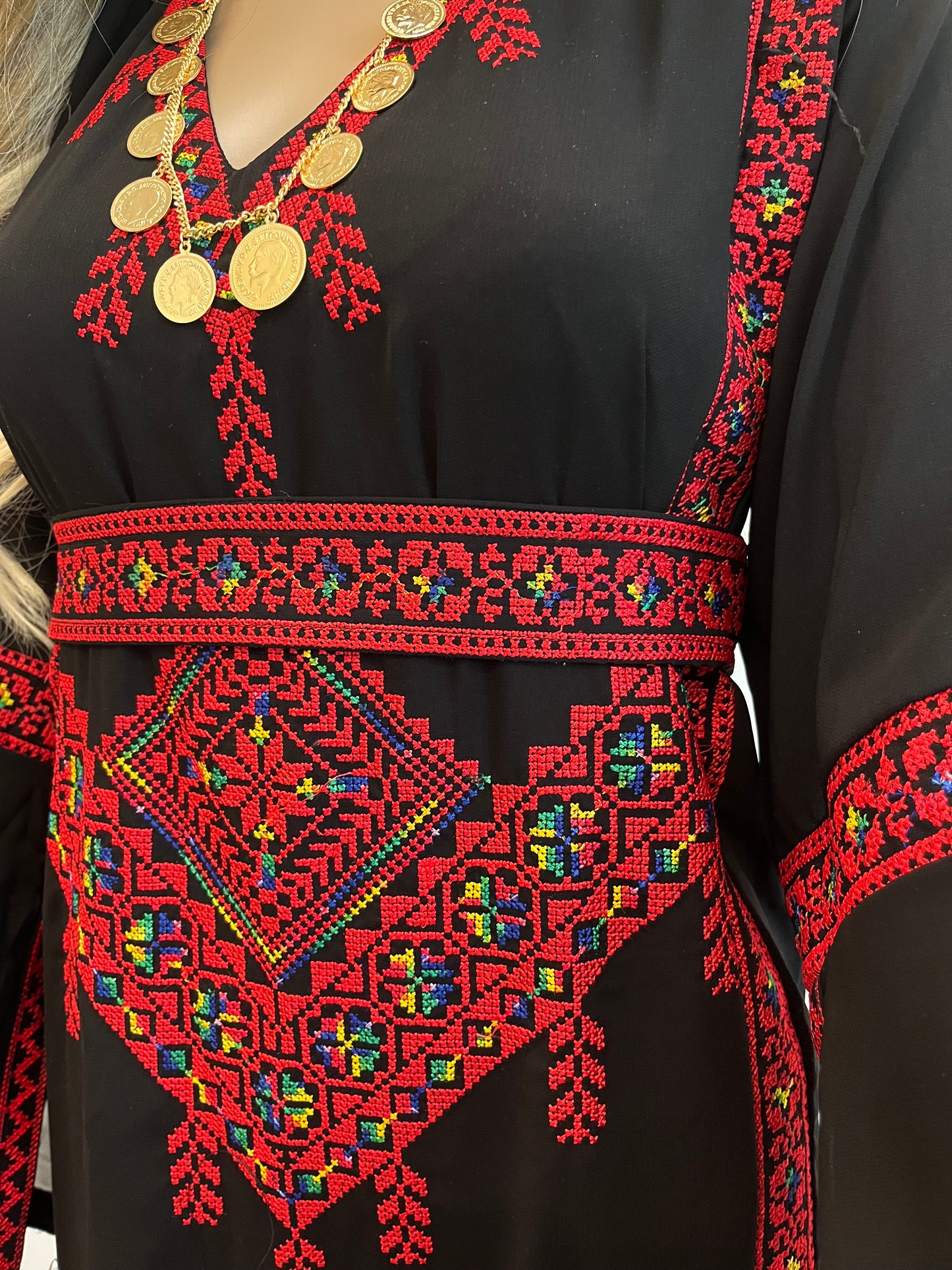 Mimi Red & Black Multicoloured Traditional Thobe Dress (Embroidered Tatreez Palestinian Jordanian Thobe)