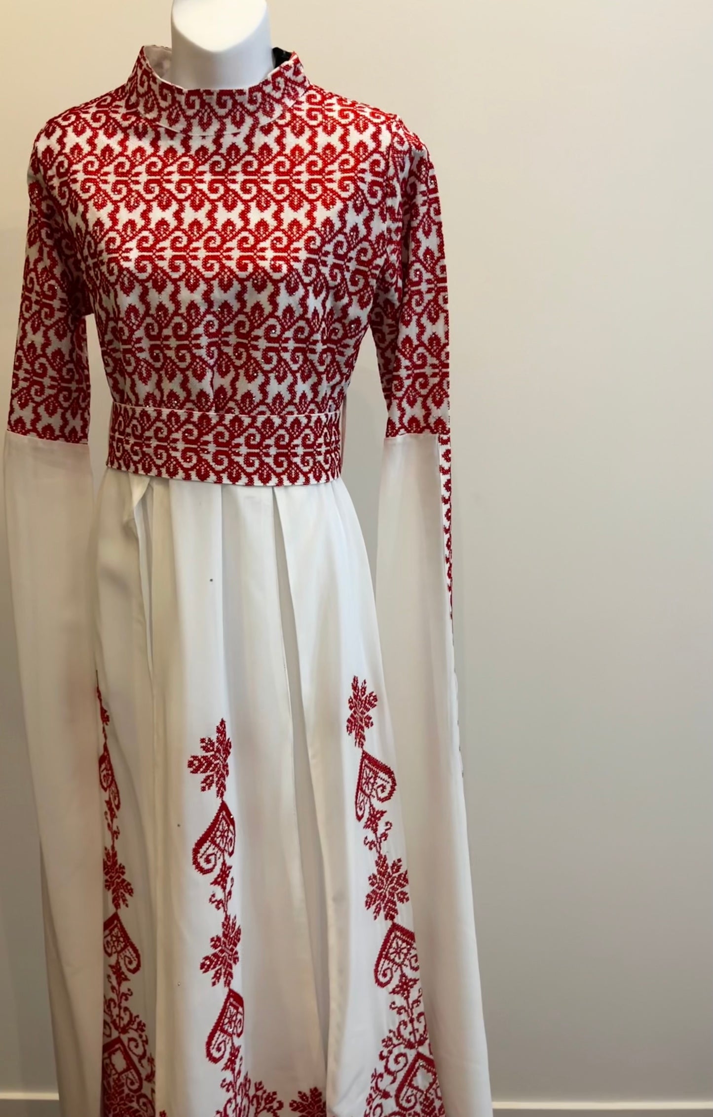 Bridal White & Red Full Top Embroidery With Extra long Sleeves (Zipper Back)