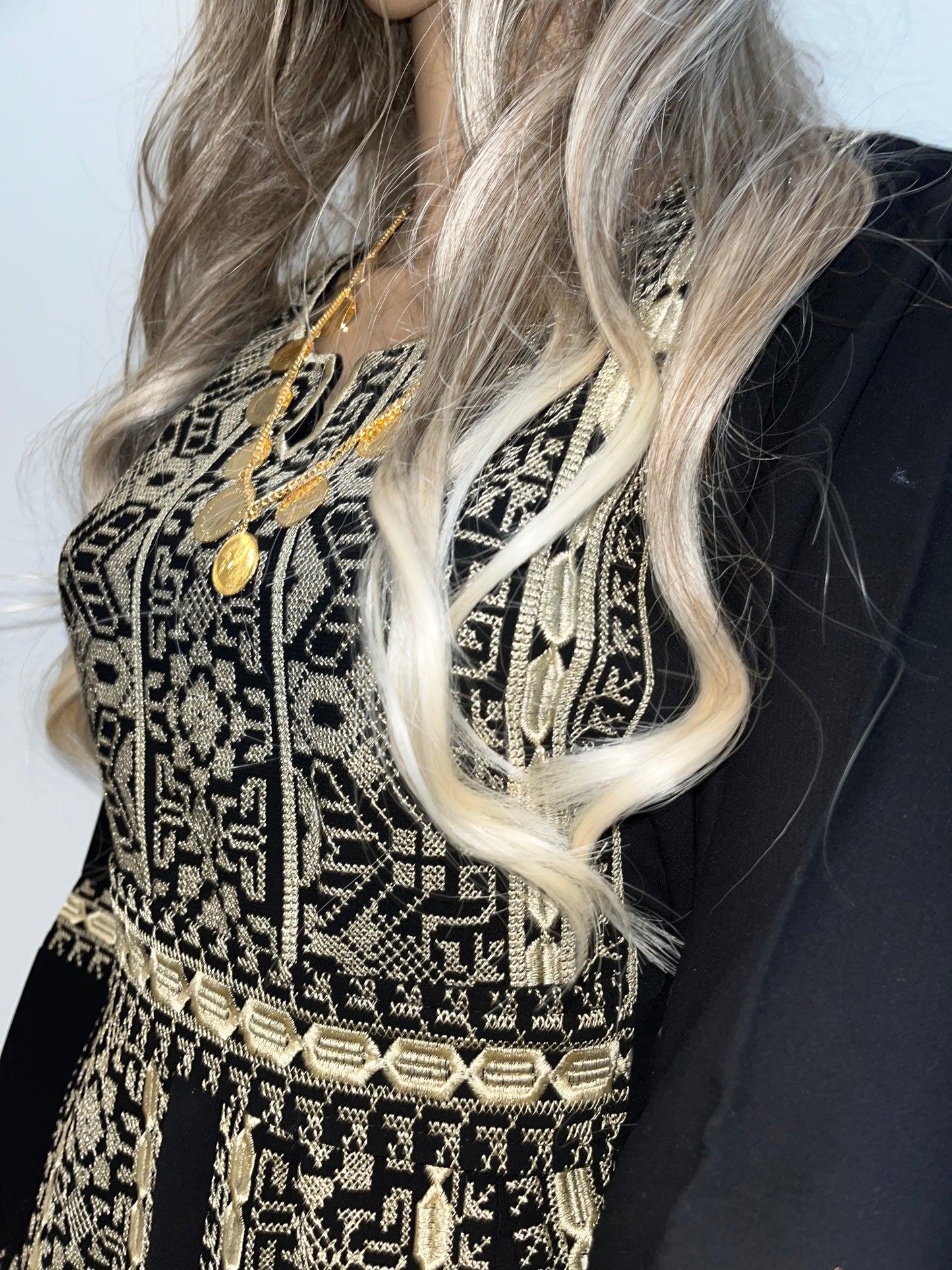 Salma Thobe Beige & Black Traditional Thobe dress (Embroidered Tatreez Palestinian Jordanian Thobe)