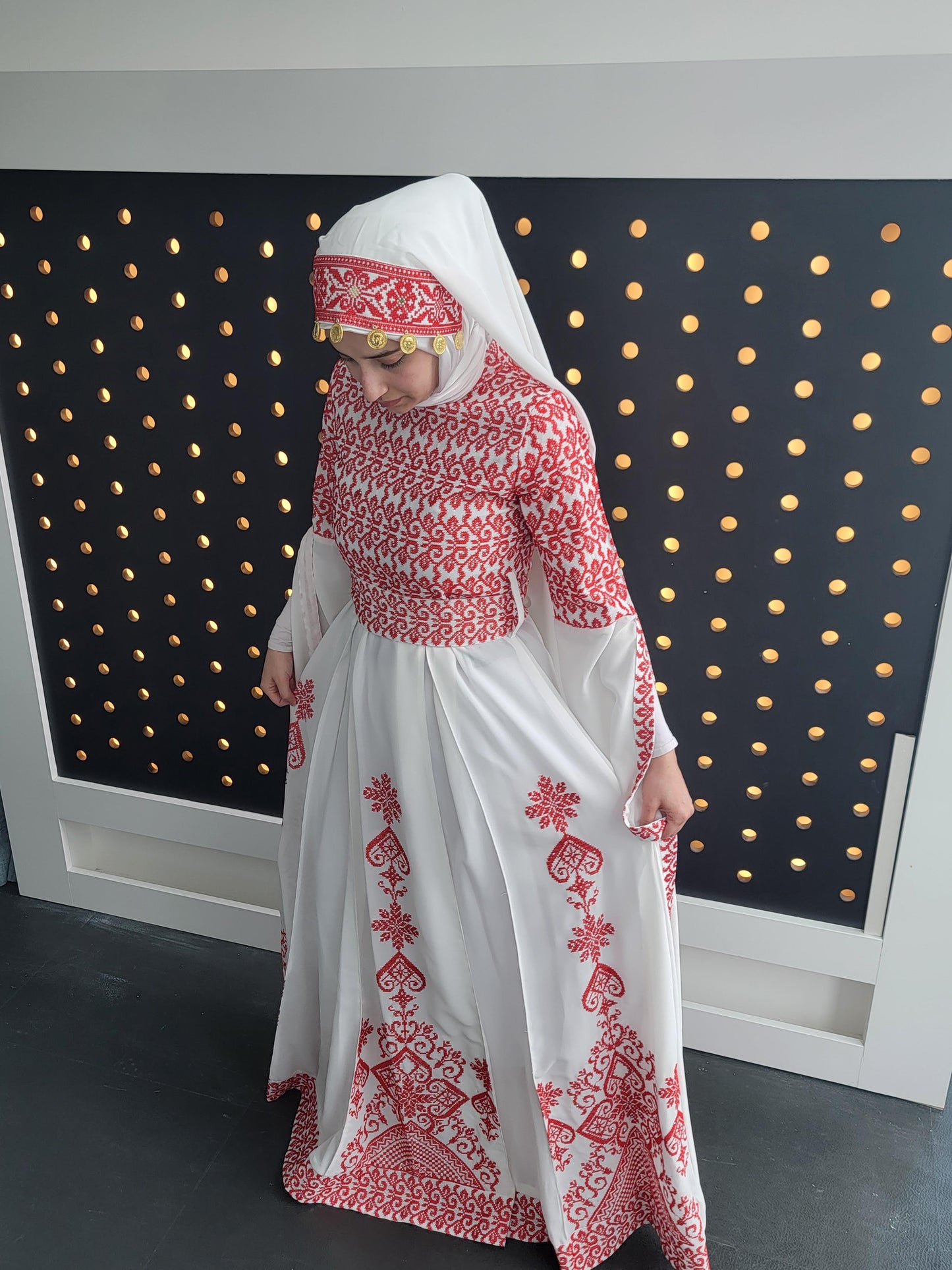 Bridal White & Red Full Top Embroidery With Extra long Sleeves (Zipper Back)